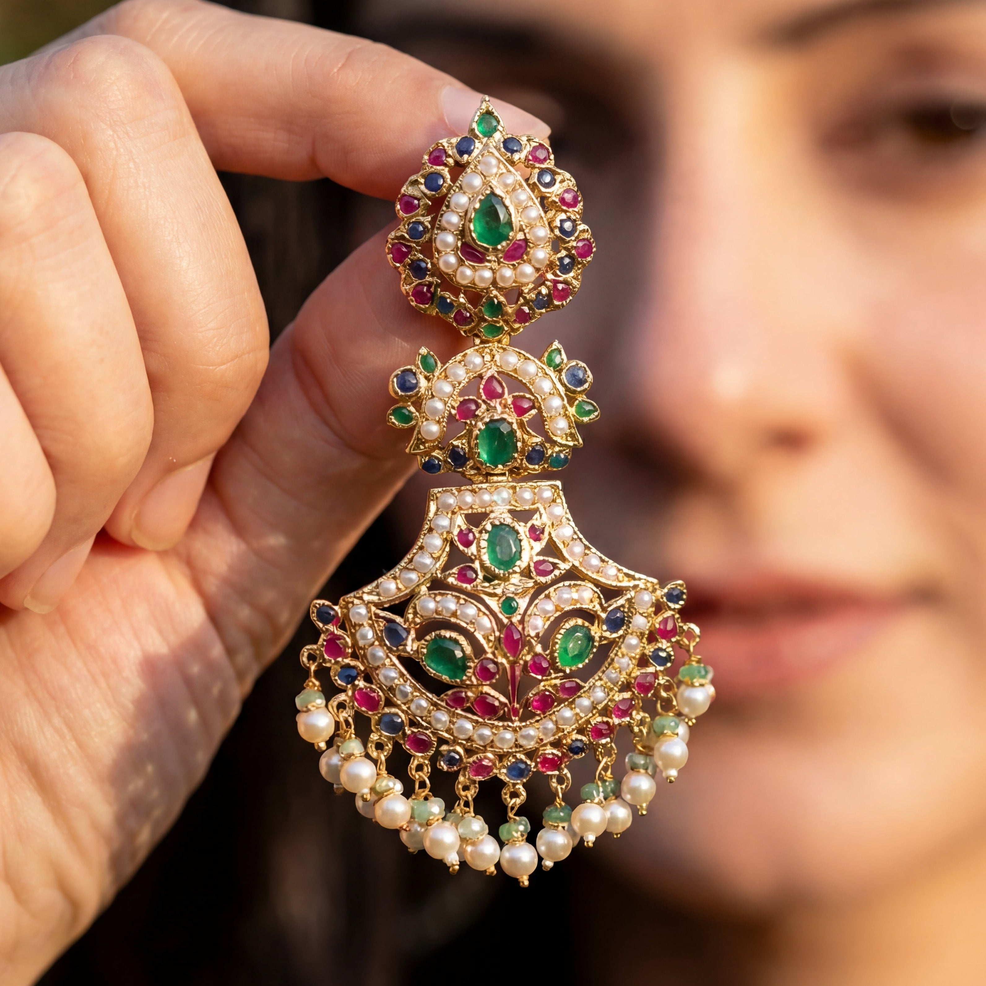 రంగురంగుల జడౌ డాంగ్లర్స్ | స్టెర్లింగ్ సిల్వర్ బేస్ ER 684పై బంగారం పూత పూయబడింది