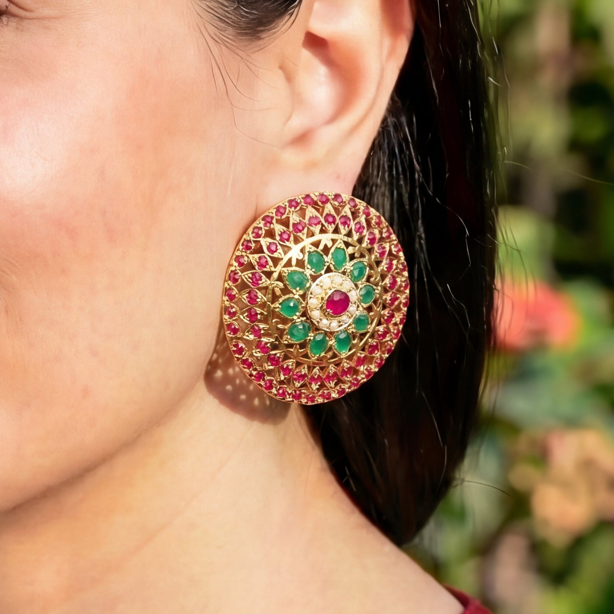 Large Jadau Studs | Statement Jadau Earrings | Exclusive Earrings Design ER 340