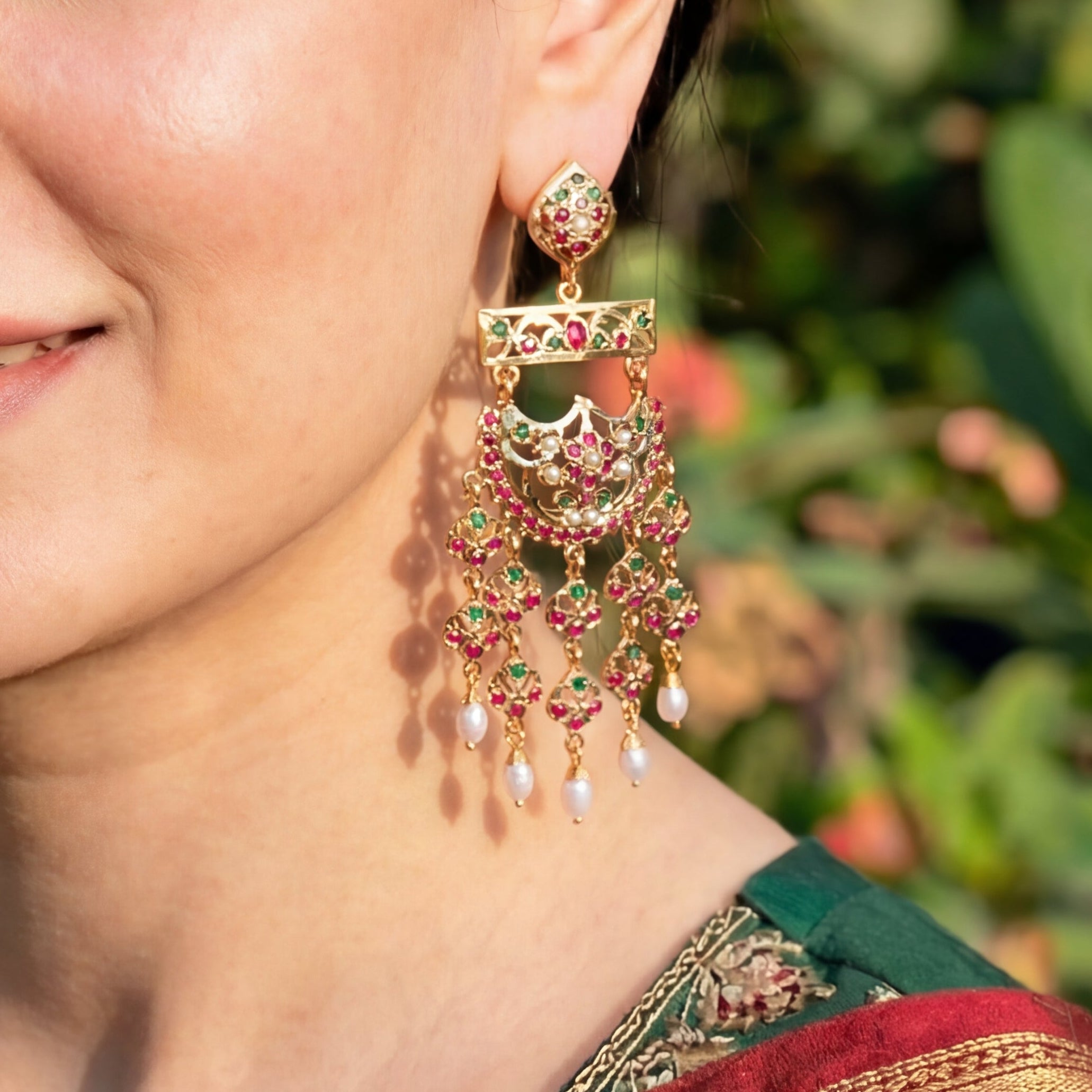 Ethnic Indian Earrings | Stone Studded on Gold Plated on Silver ER 570