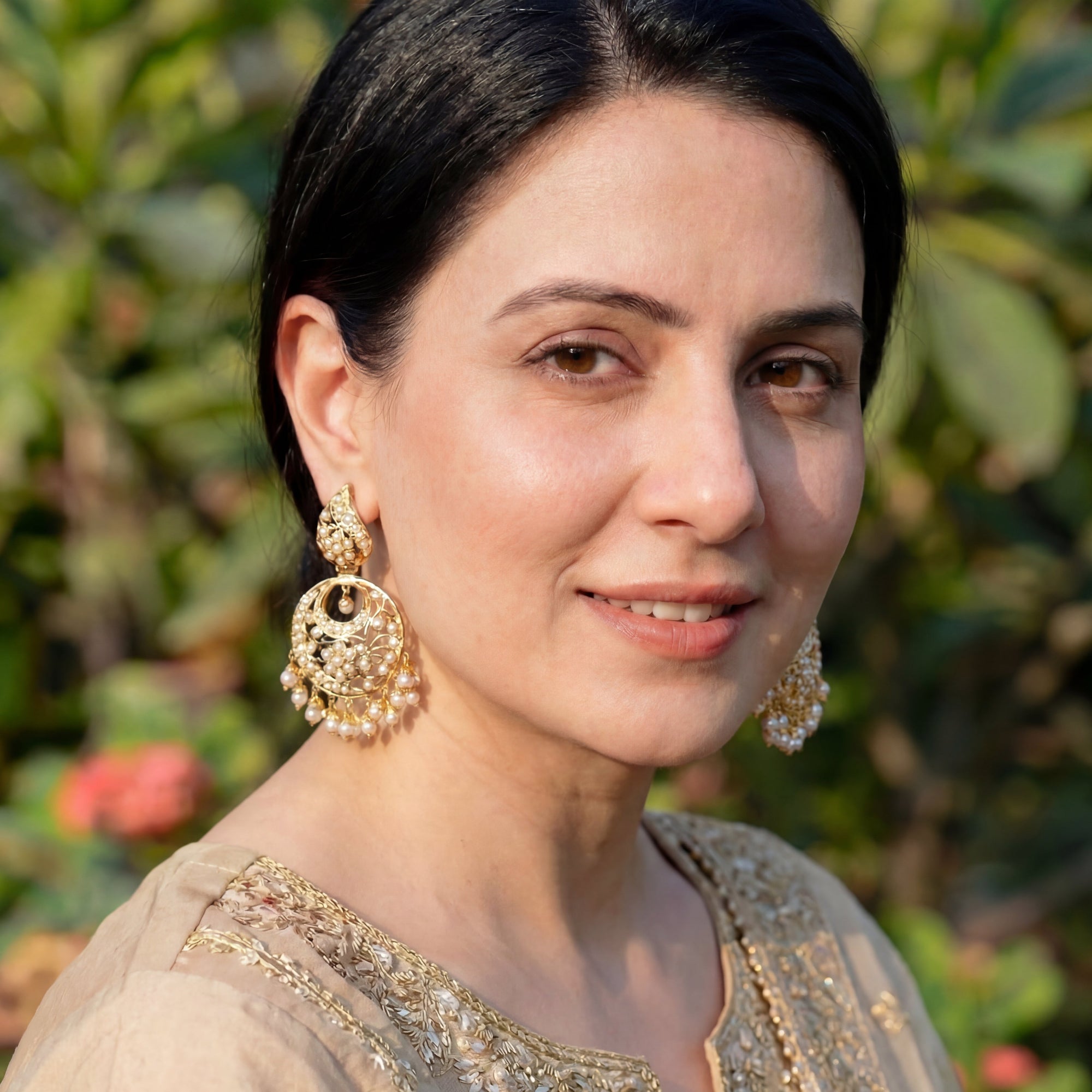 Pearl Chandbali Earrings on Silver with Gold Plating ER 174