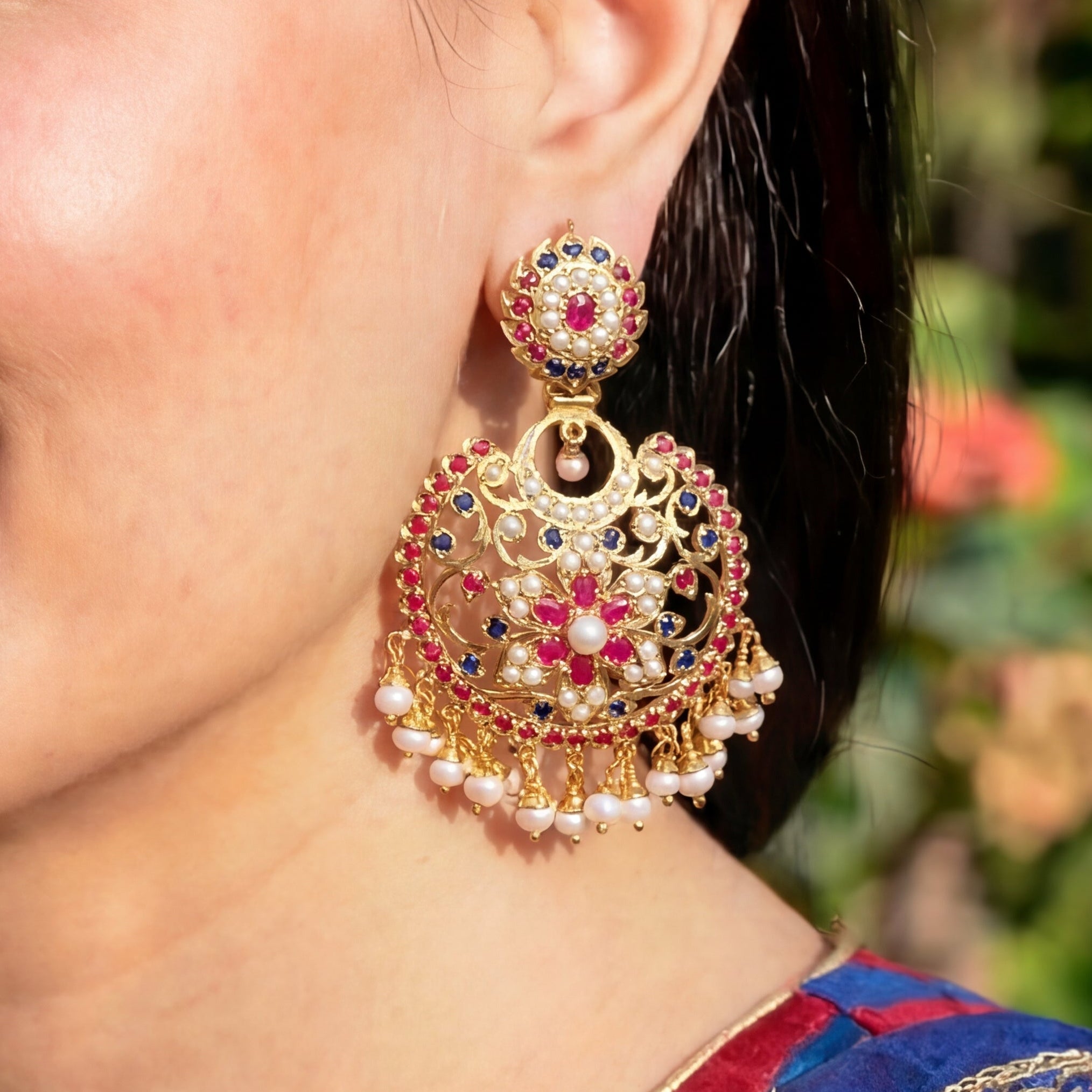 Medium Sized Chandbali Earrings | Gold Plated on 925 Silver ER 565