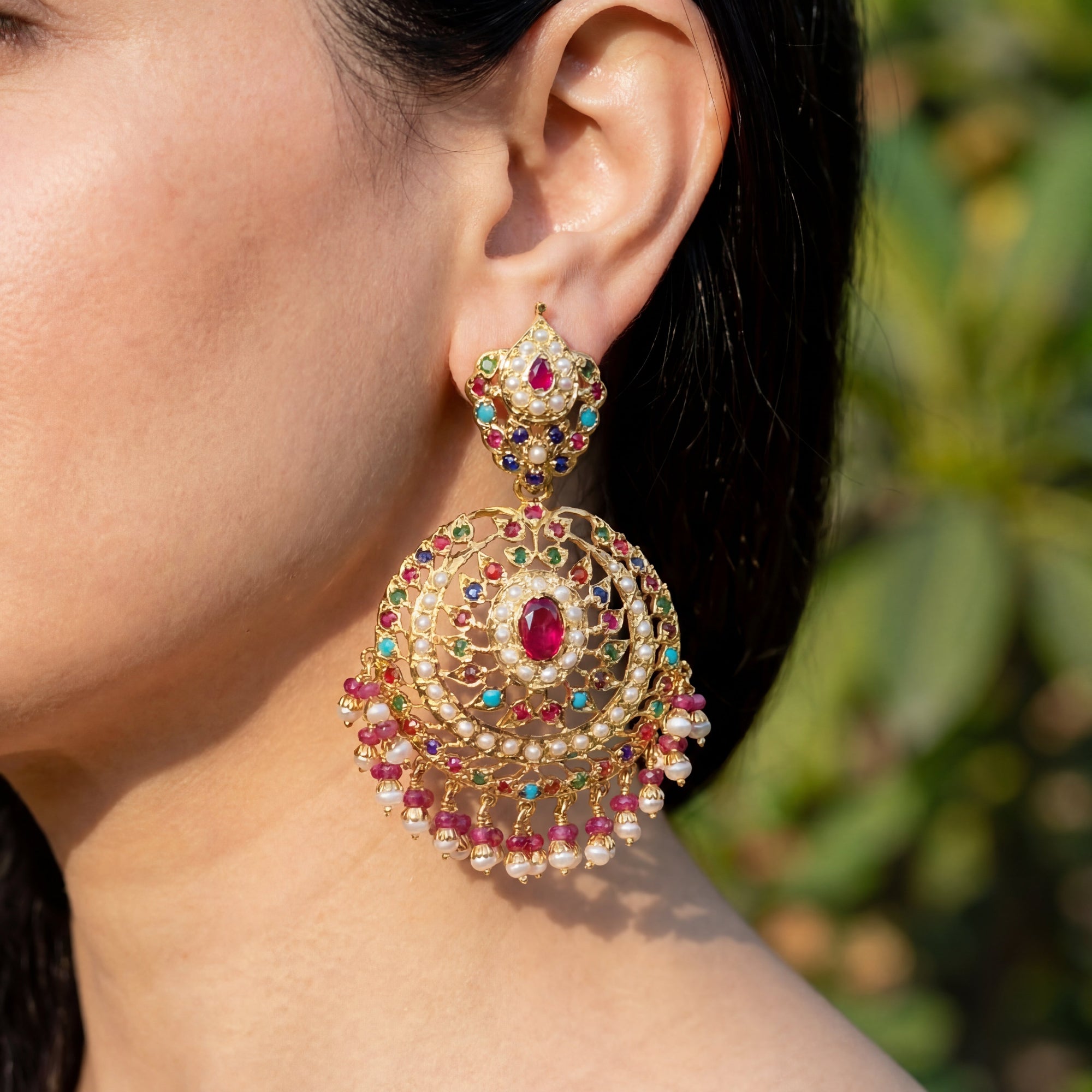 Jadau Earrings in Navratna Colours | Premium Quality Indian Jewellery ER 404