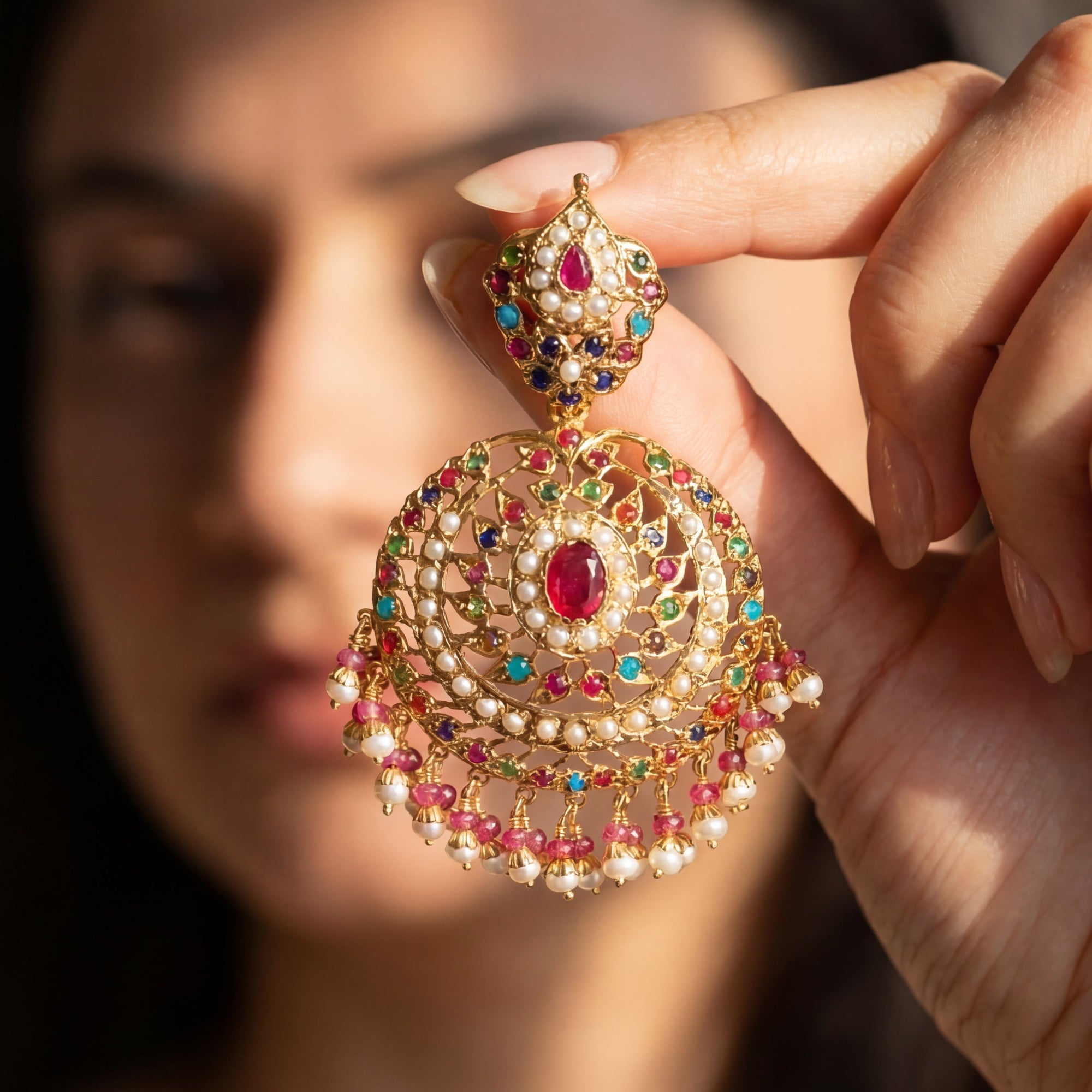 Jadau Earrings in Navratna Colours | Premium Quality Indian Jewellery ER 404