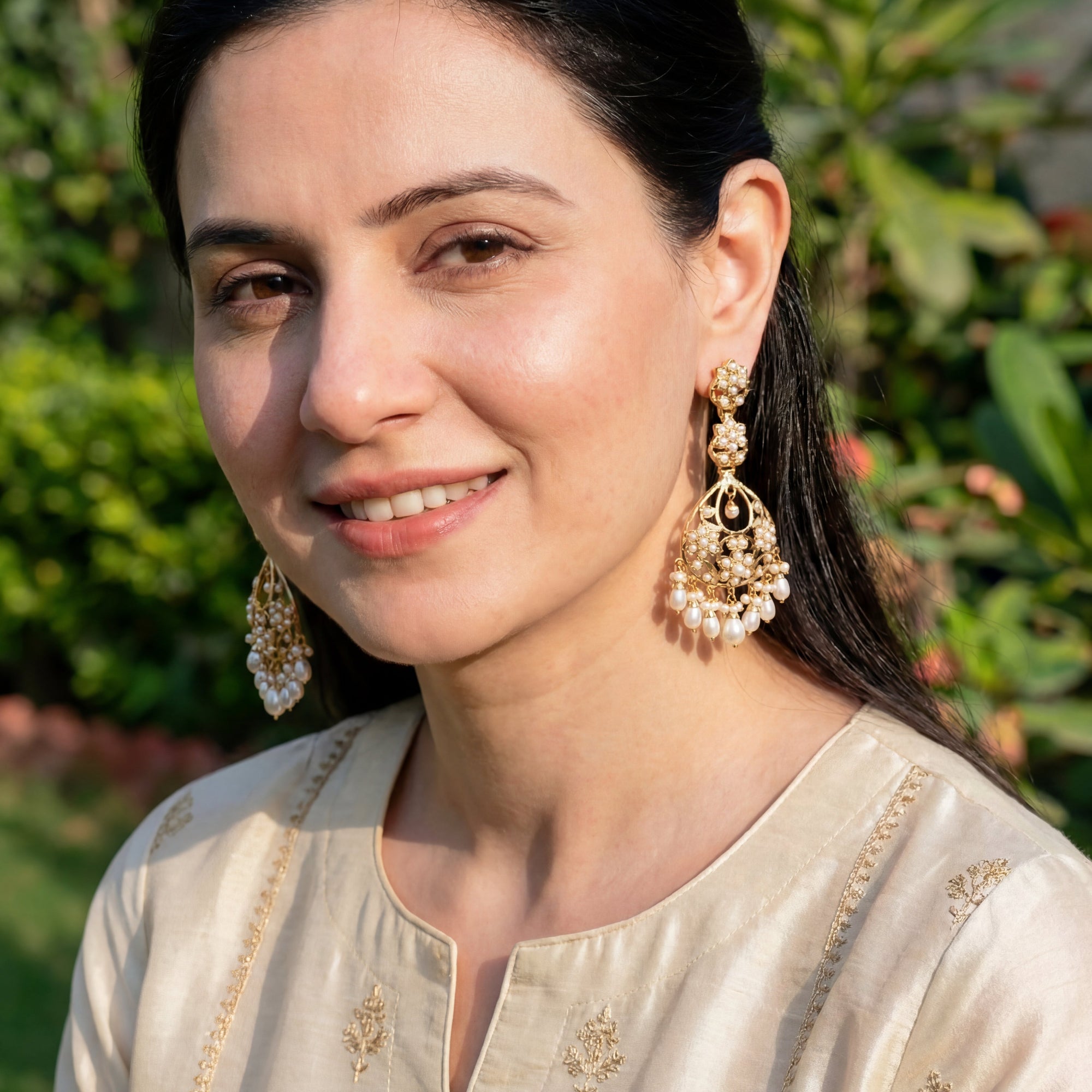 Long Earrings with Freshwater Pearls | Gold Plated on Silver ER 558