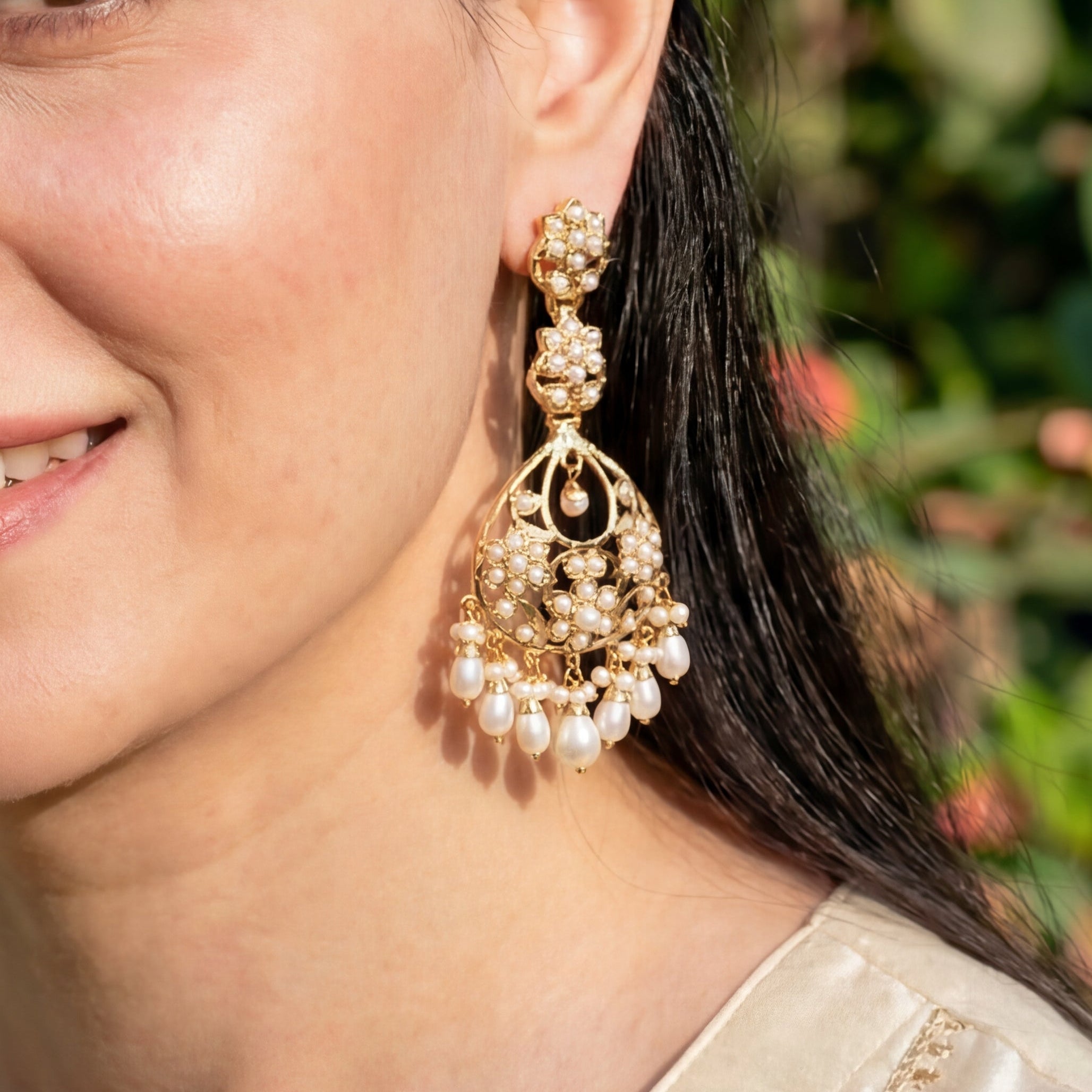 Long Earrings with Freshwater Pearls | Gold Plated on Silver ER 558