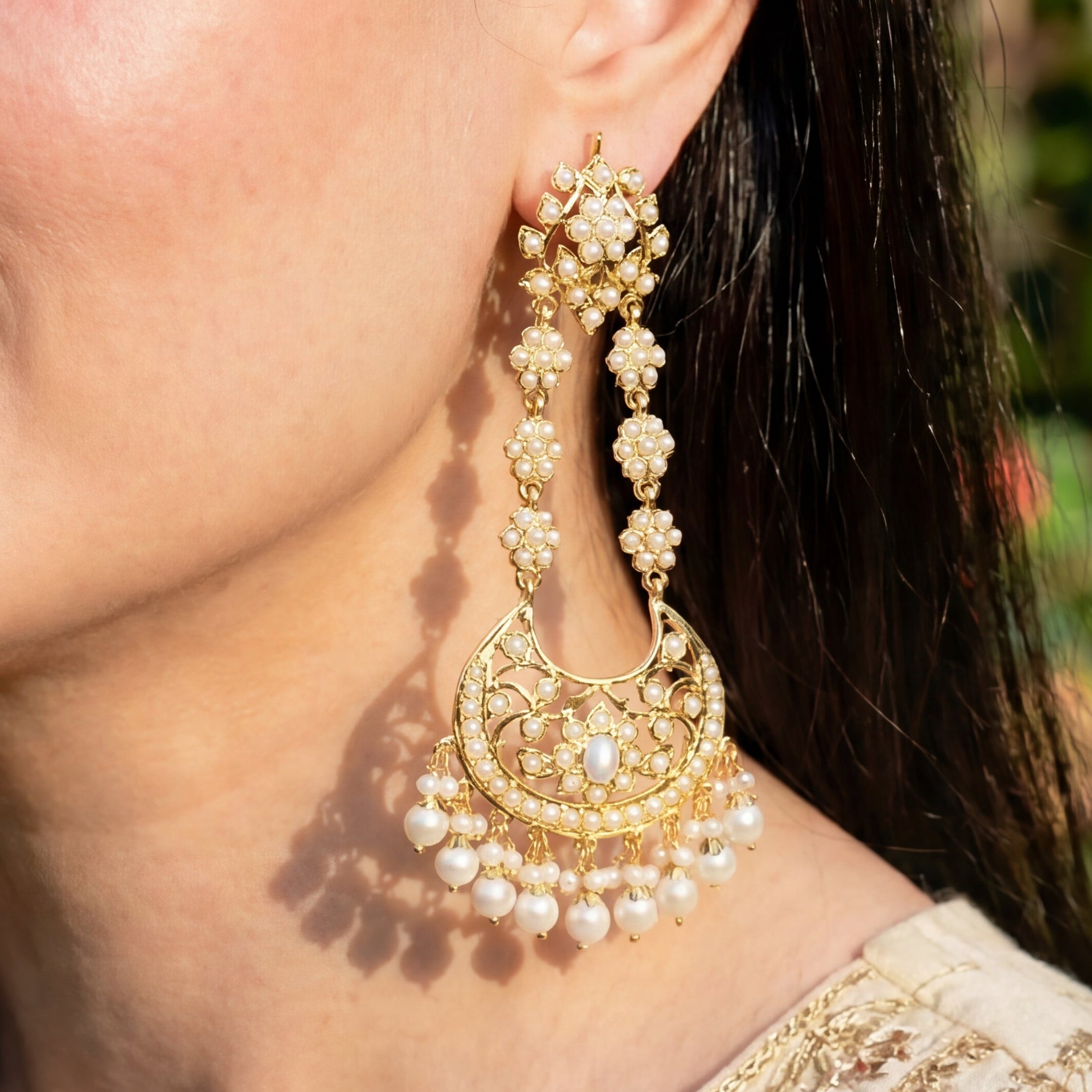 लंबे मोती चांदबाली | ताजे पानी के मोती की बालियां | सोना चढ़ाया चांदी ER 317