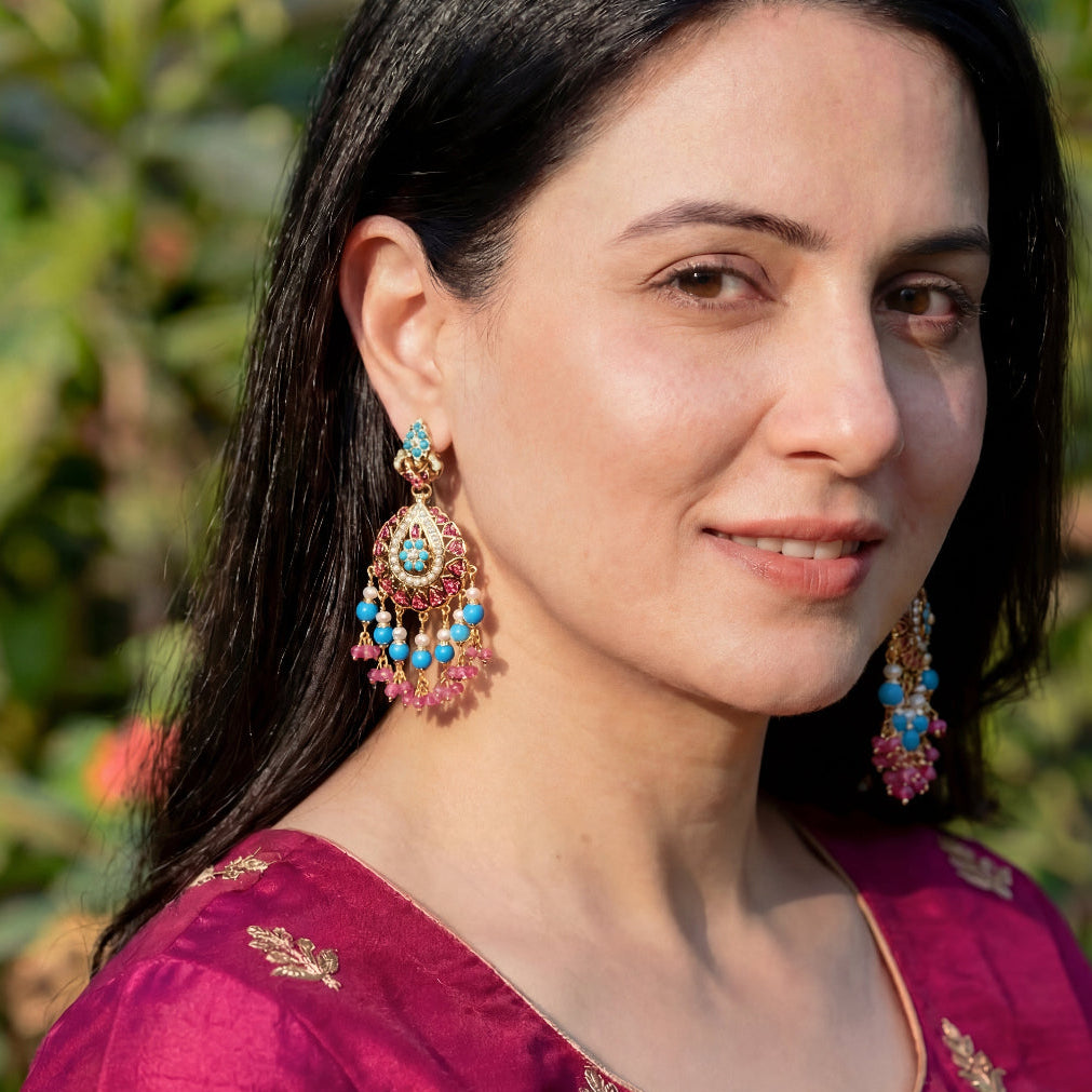 Ruby & Feroza Earrings | Gold Plated on Silver | For Women ER 405