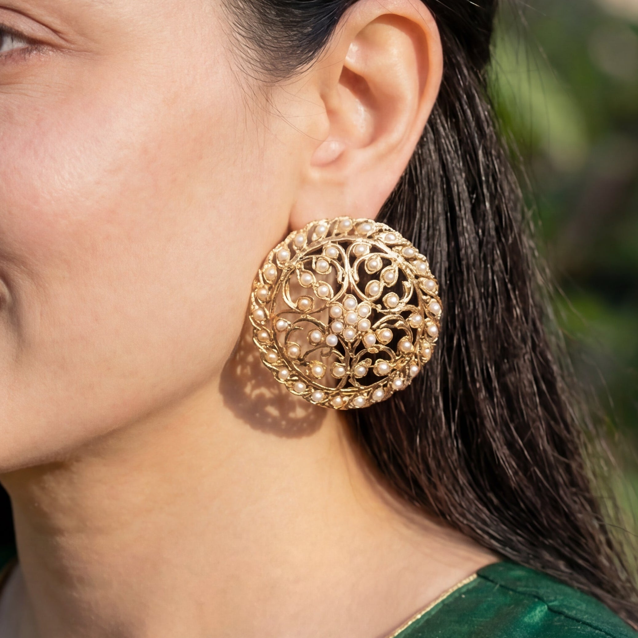 Statement Stud Earrings | Large Round Pearl Stud Earrings ER 355