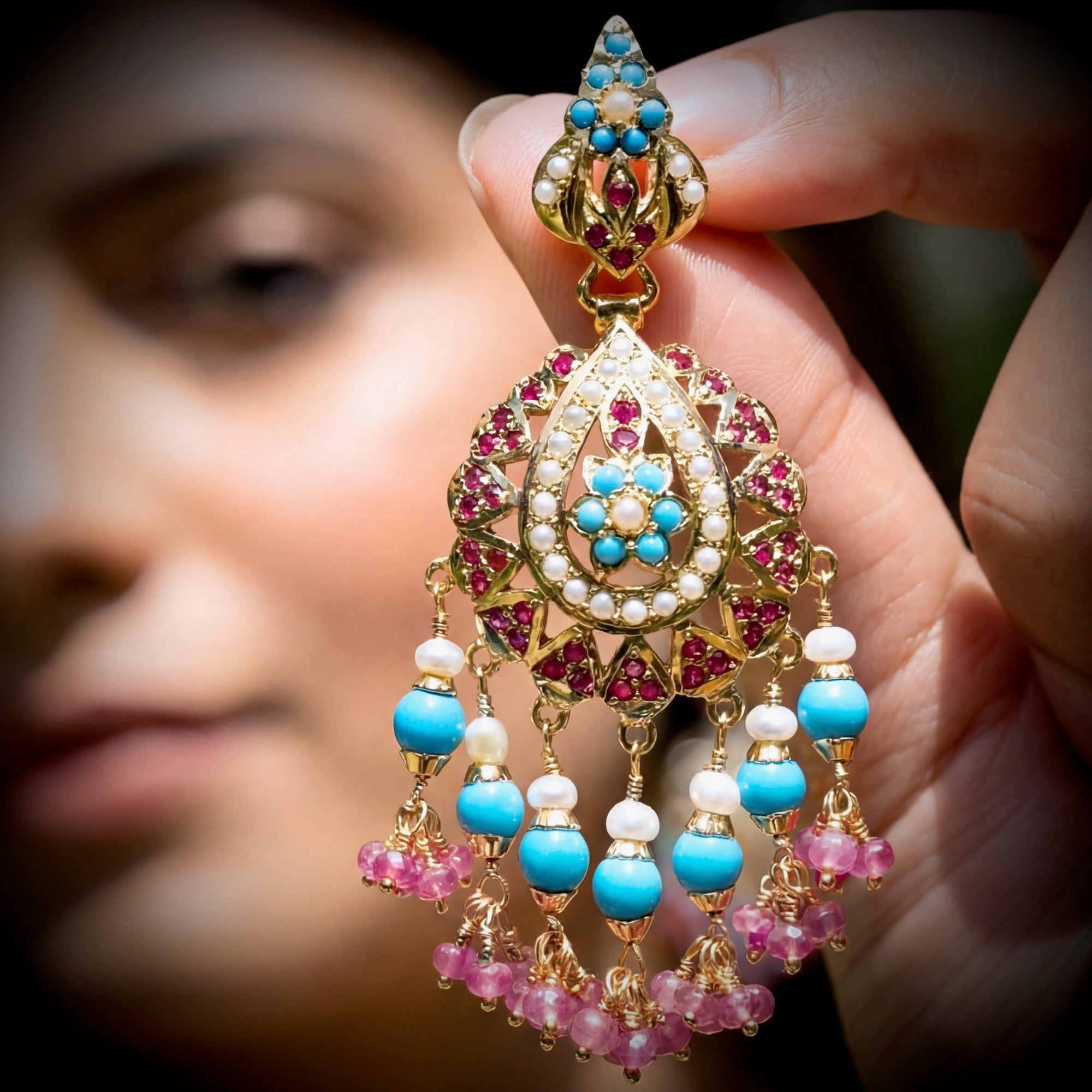 Ruby & Feroza Earrings | Gold Plated on Silver | For Women ER 405