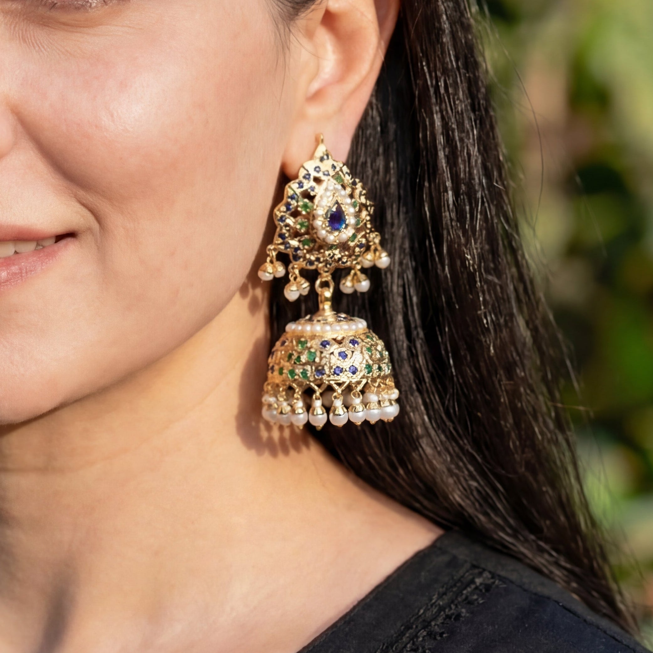 వెండిలో బంగారు పూత పూసిన జదౌ ఝుంకాలు | ఇండియన్ ఫ్యాషన్ జ్యువెలరీ ఆన్లైన్ ER 534