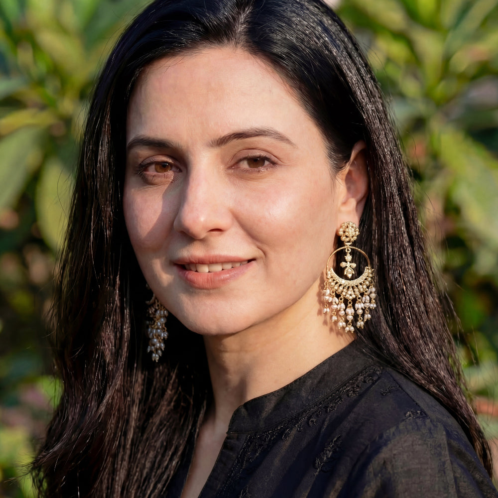 బంగారు పూత వెండి | మంచినీటి పెర్ల్ చంద్బాలీ చెవిపోగులు ఆన్లైన్ ER 366