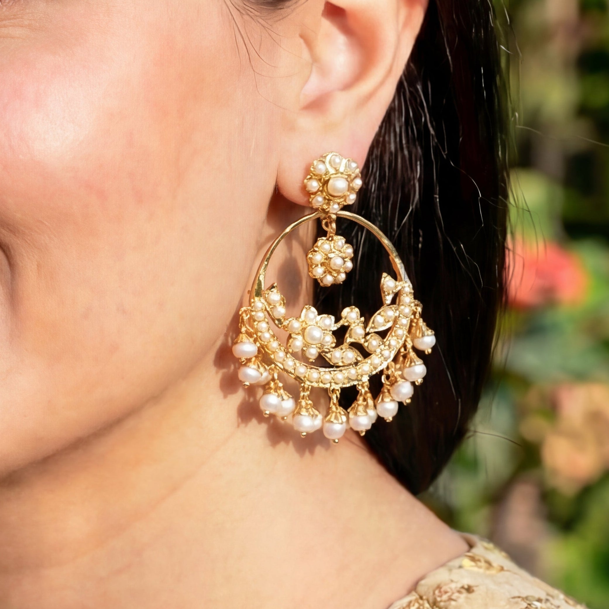 Dainty Chandbali Earrings | Gold Plated on Silver | Original Pearls Jewelry ER 555