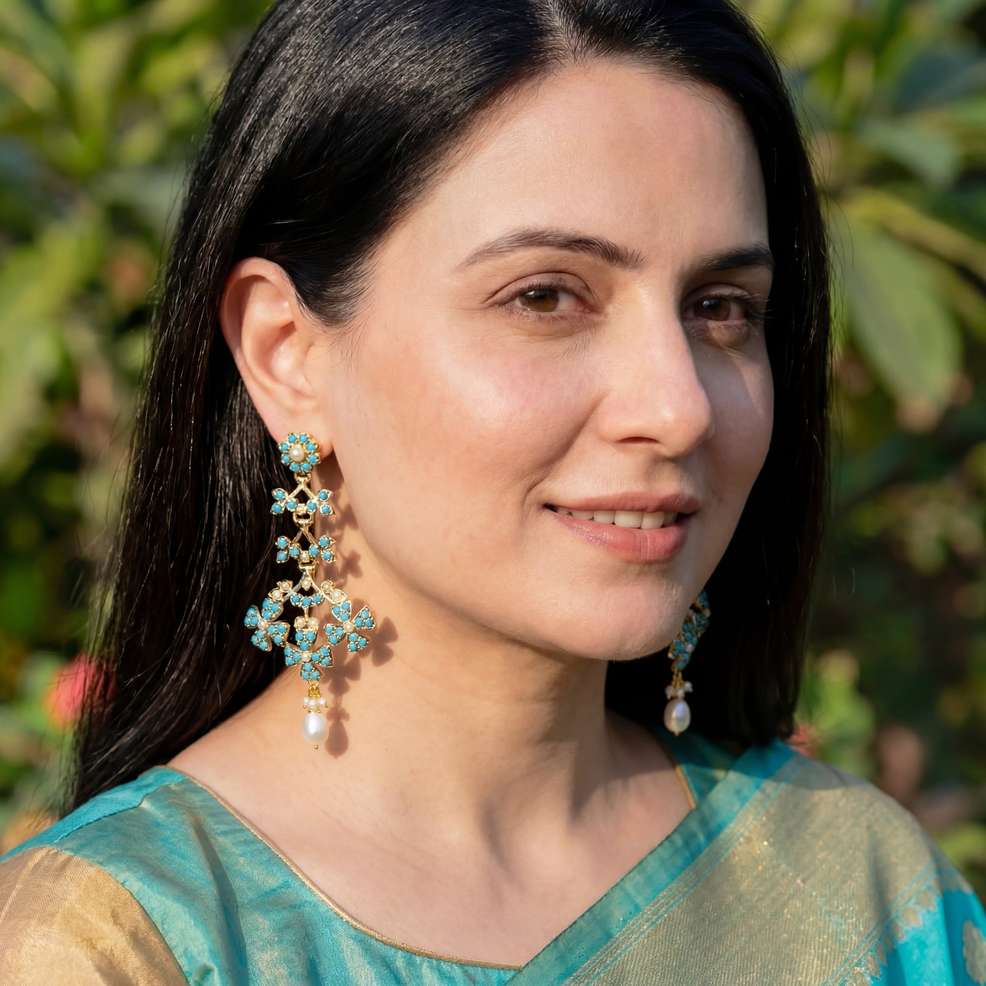 Modern Turquoise Danglers for Women | Gold Plated on Silver ER 633
