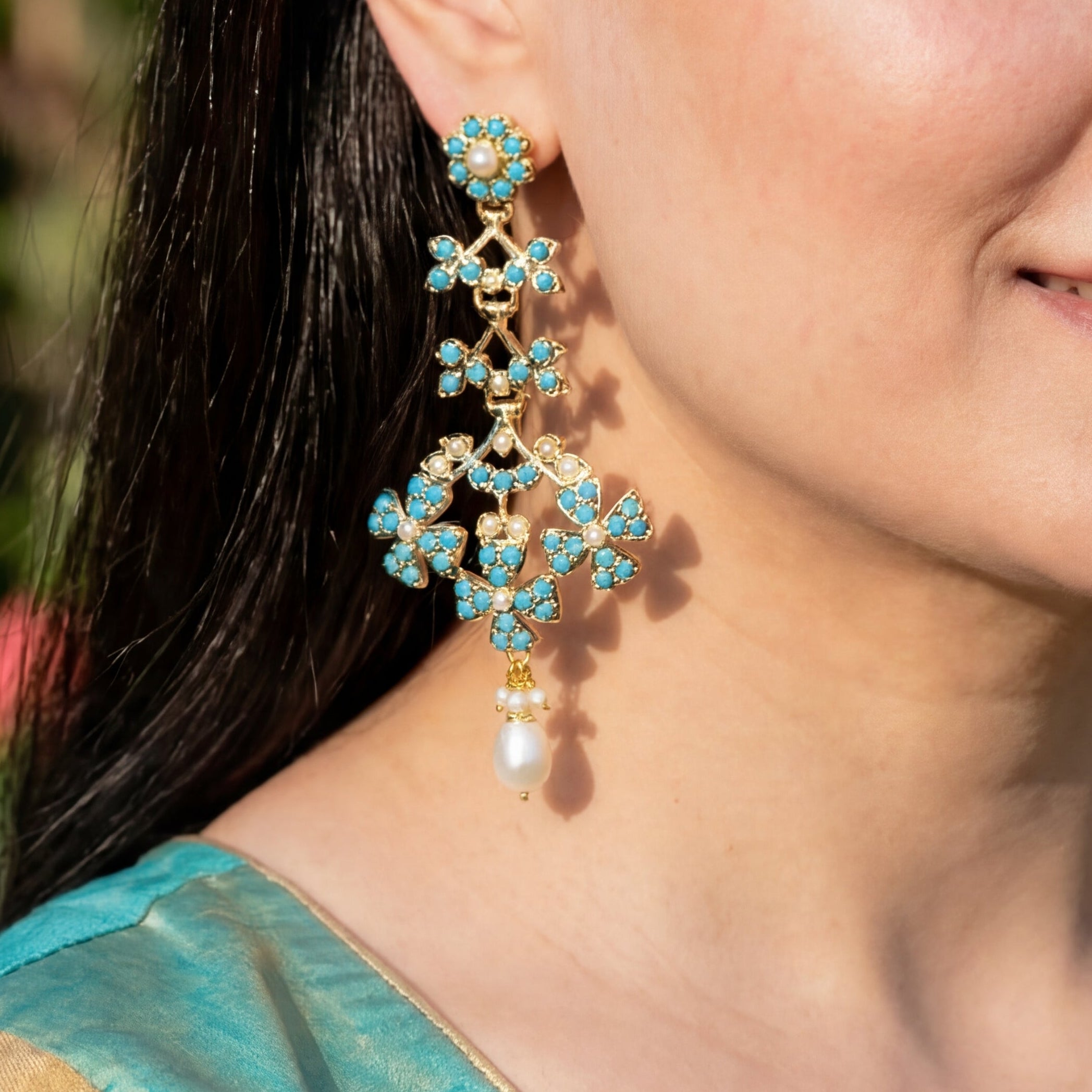 Modern Turquoise Danglers for Women | Gold Plated on Silver ER 633