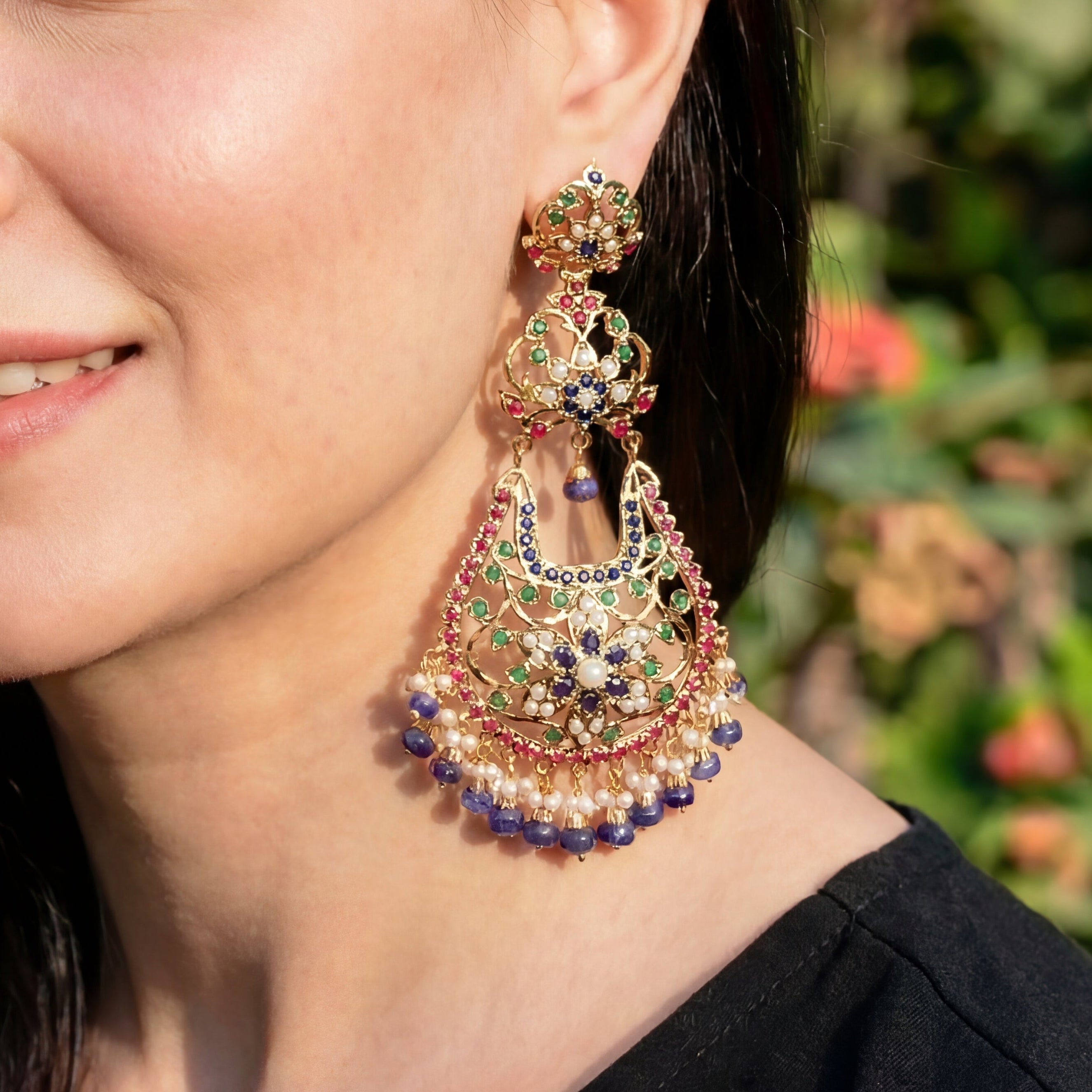 Gold Plated Chandelier Earrings | Shoulder Duster Jadau Earrings ER 599