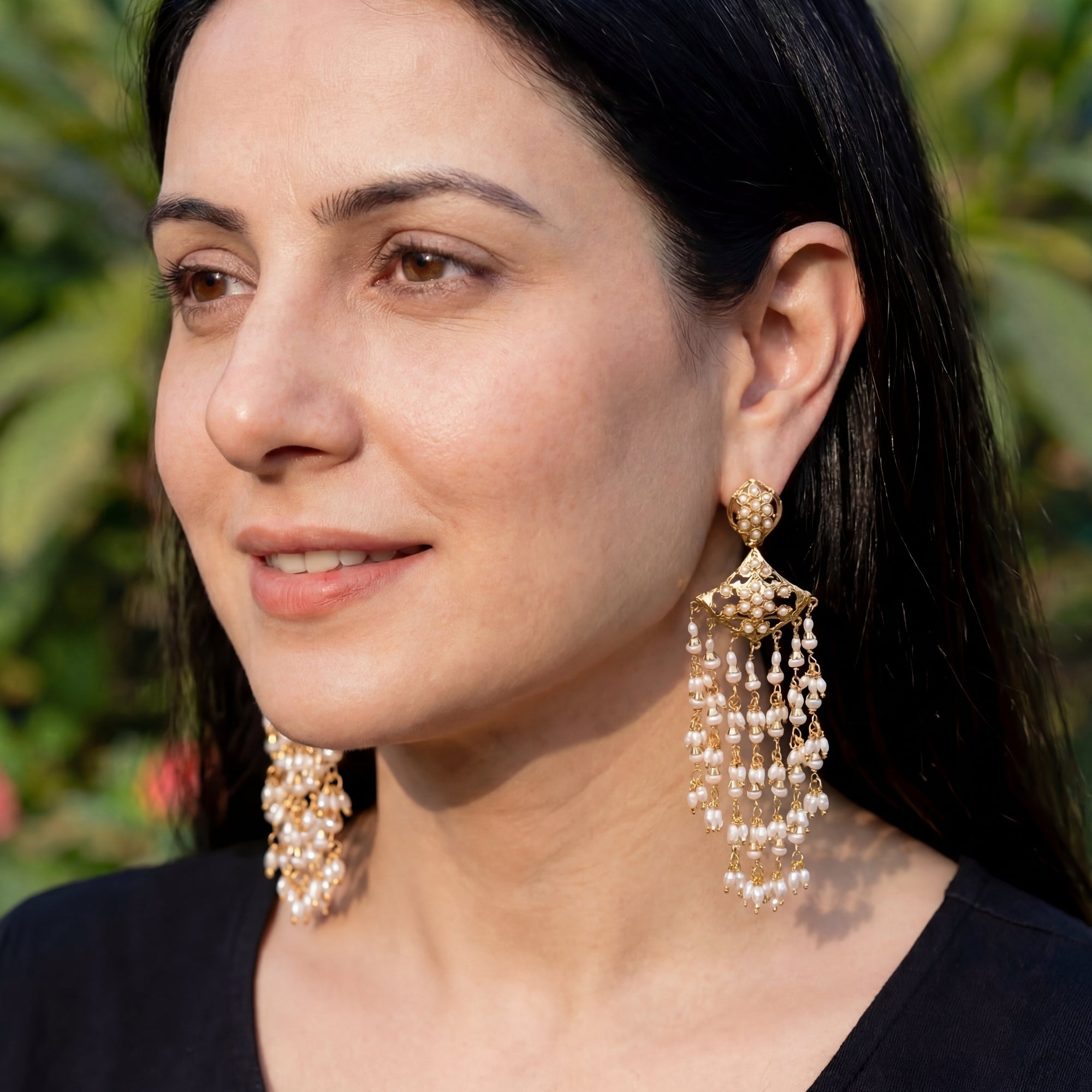 Dangling Pearl Earrings | Handcrafted Jadau Earrings | Pearl Jewellery | ER 469