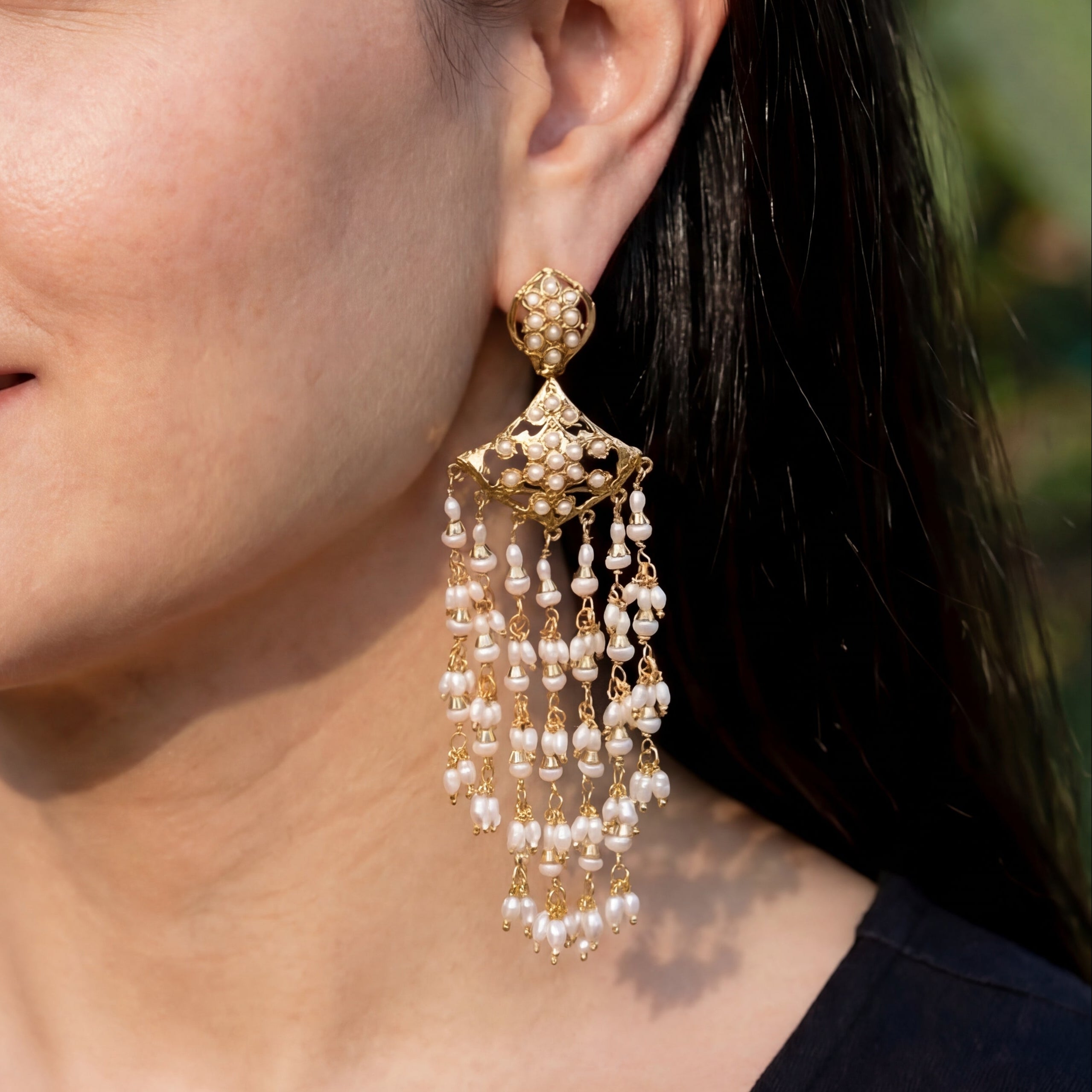 Dangling Pearl Earrings | Handcrafted Jadau Earrings | Pearl Jewellery | ER 469