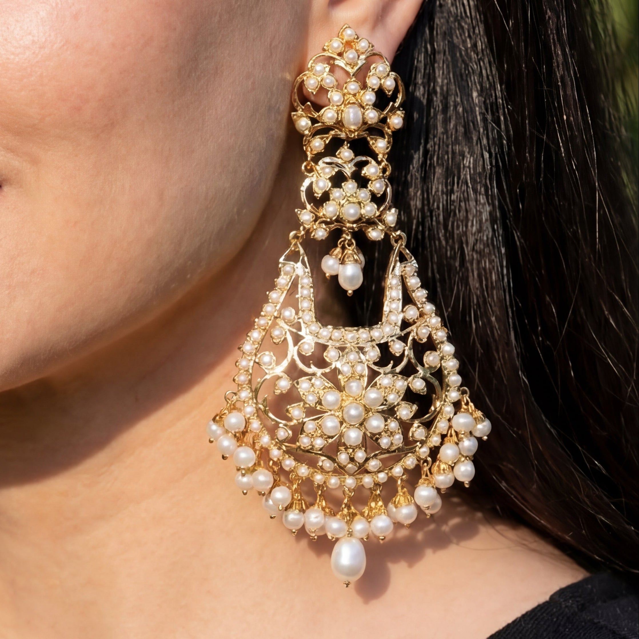 Pearl Earrings | Statement Danglers on Gold Plated Silver ER 434
