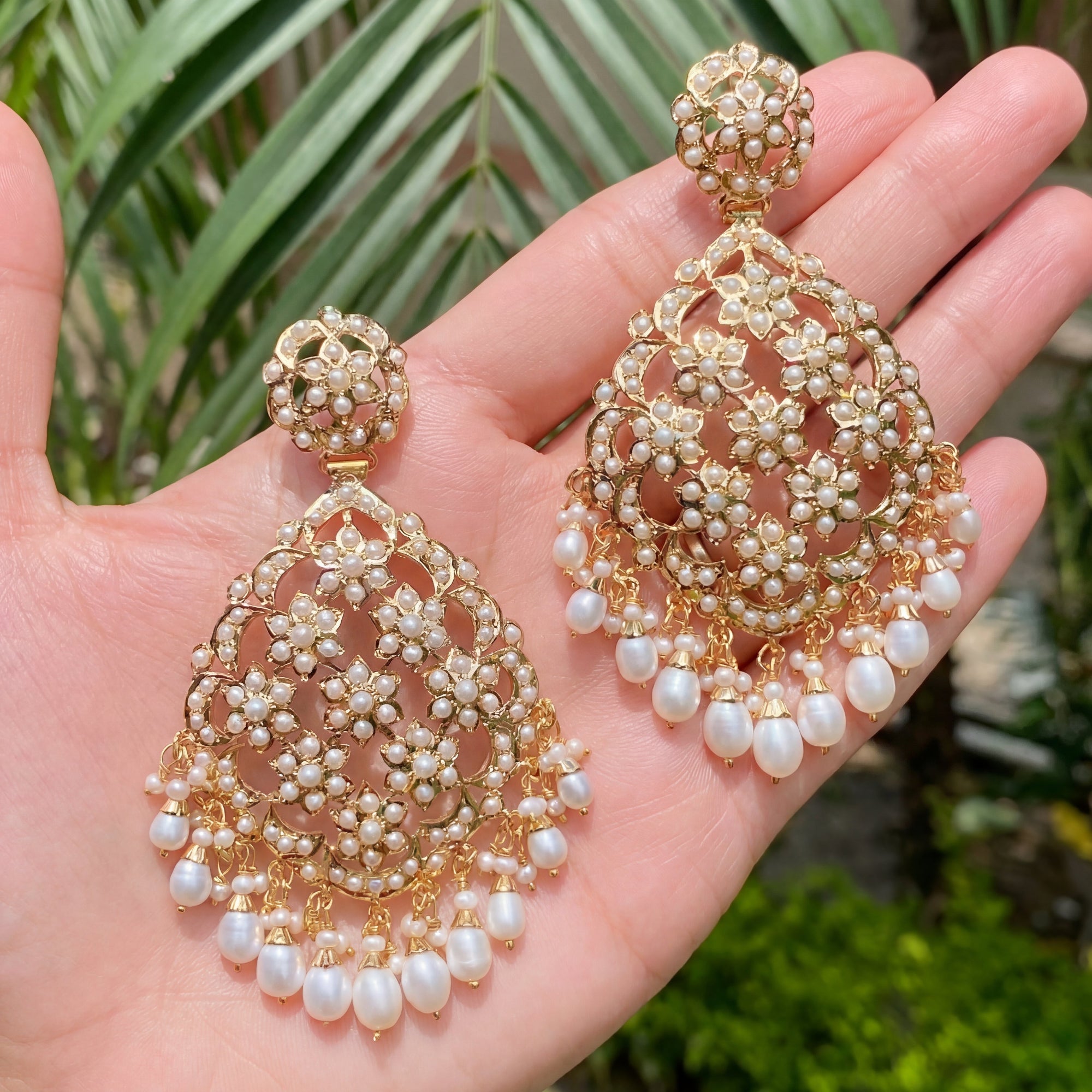 Floral Pearl Danglers | Statement Jadau Earrings | Gold Plated on Silver ER 430