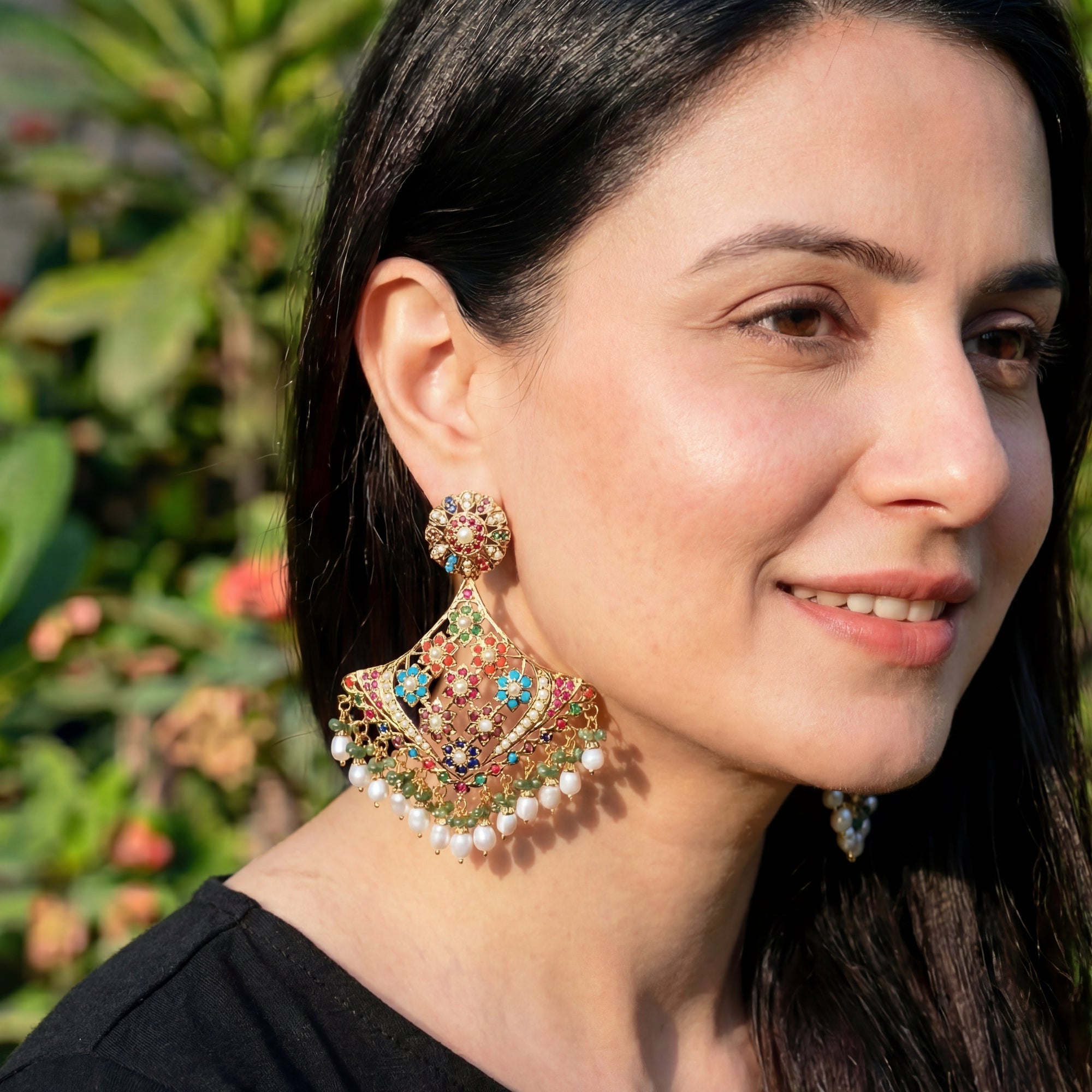 Gold Plated Jewelry Online Shopping | Statement Navratna Earrings | For Women ER 422