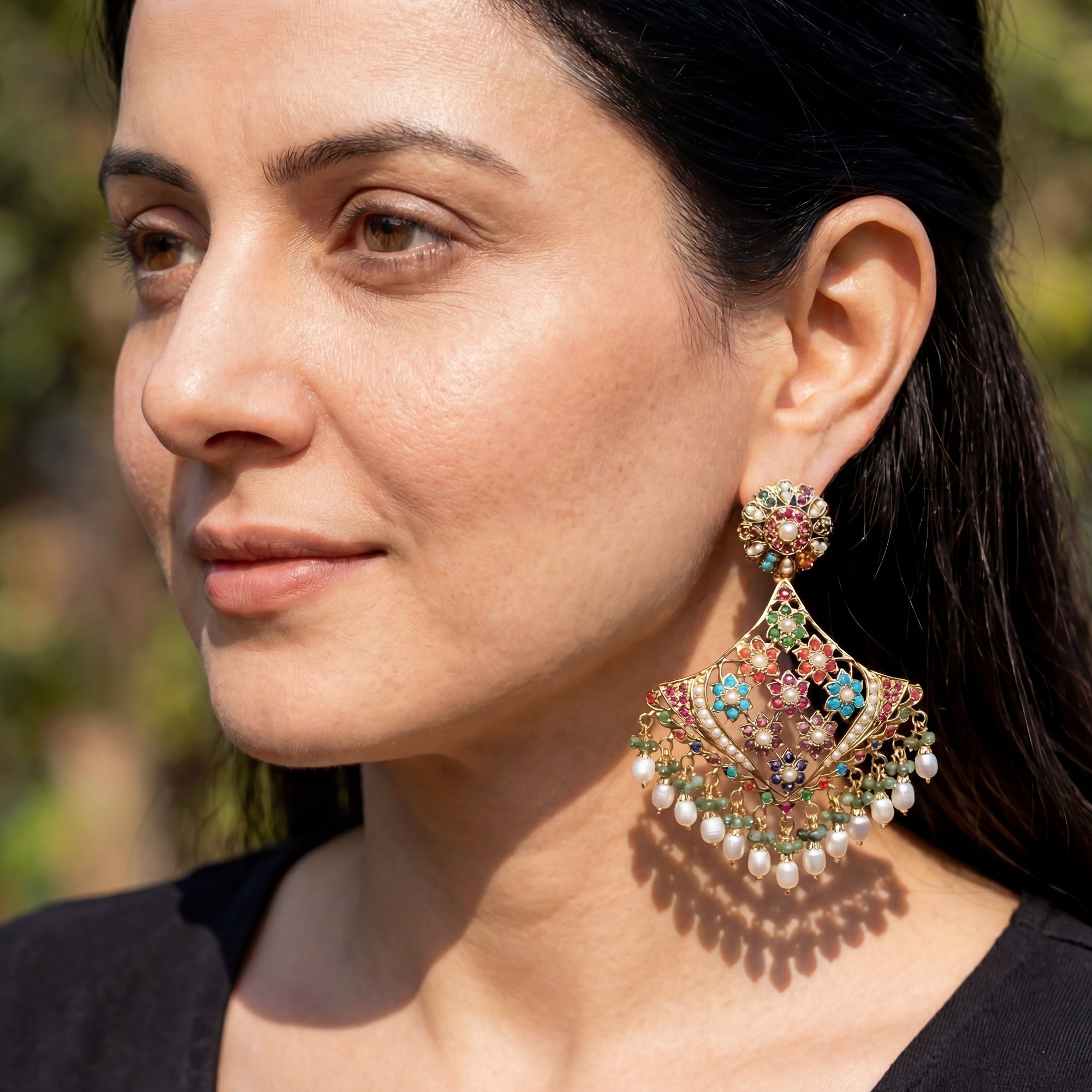 Gold Plated Jewelry Online Shopping | Statement Navratna Earrings | For Women ER 422