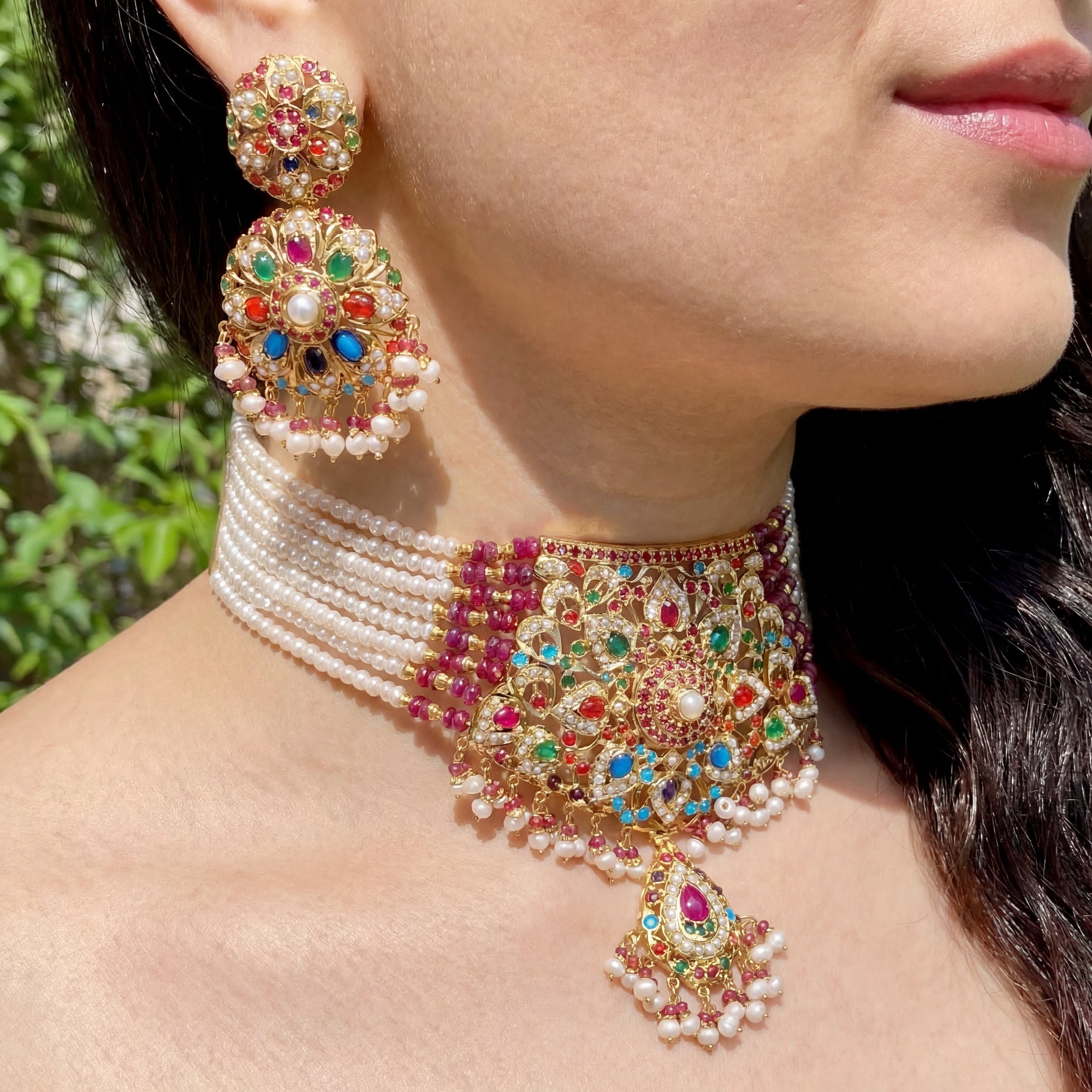 Enchanting Navratna Choker Set | Traditional Indian Jewelry on Silver Base NS 190A