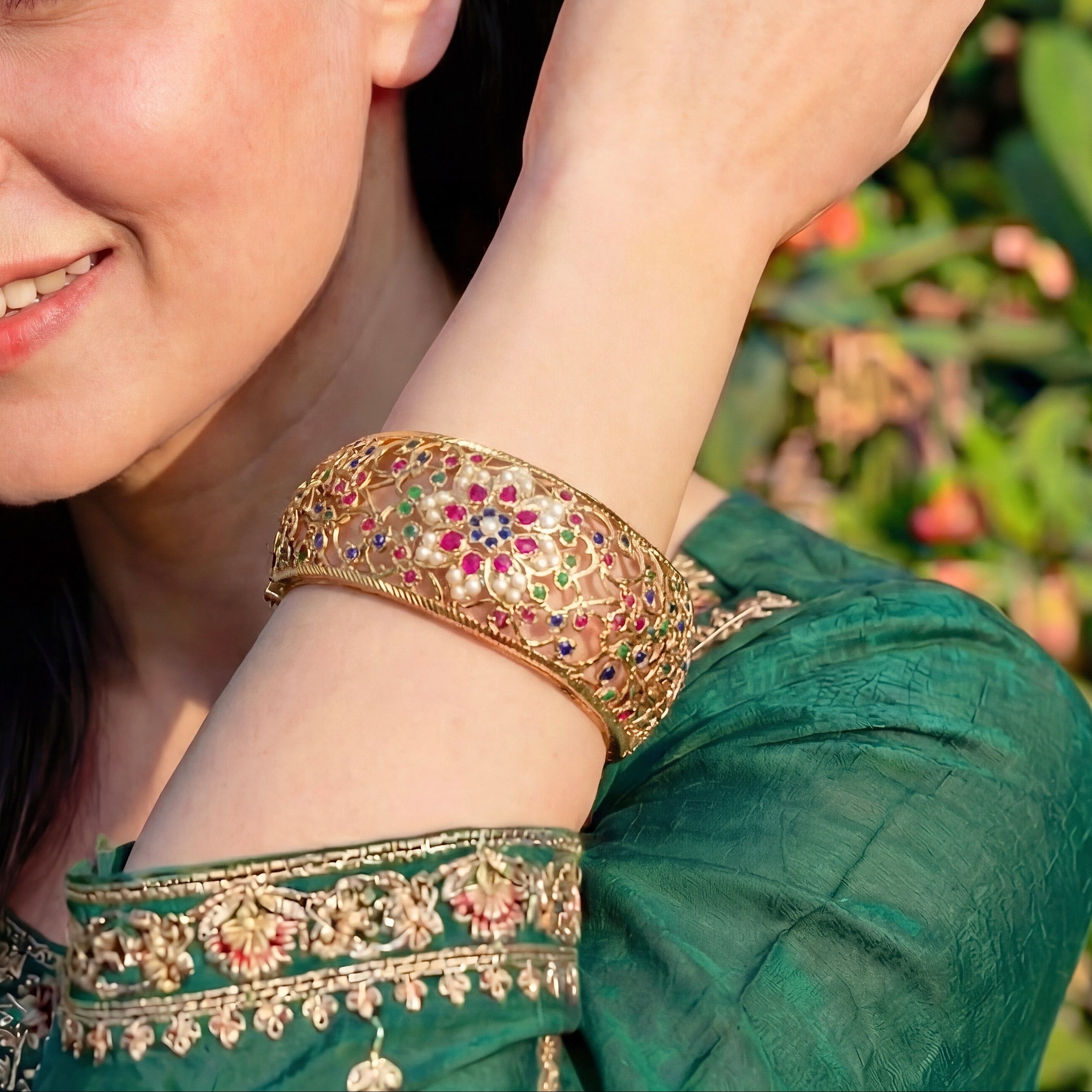 Antique Design Jadau Bangle | Gold Plated on Silver