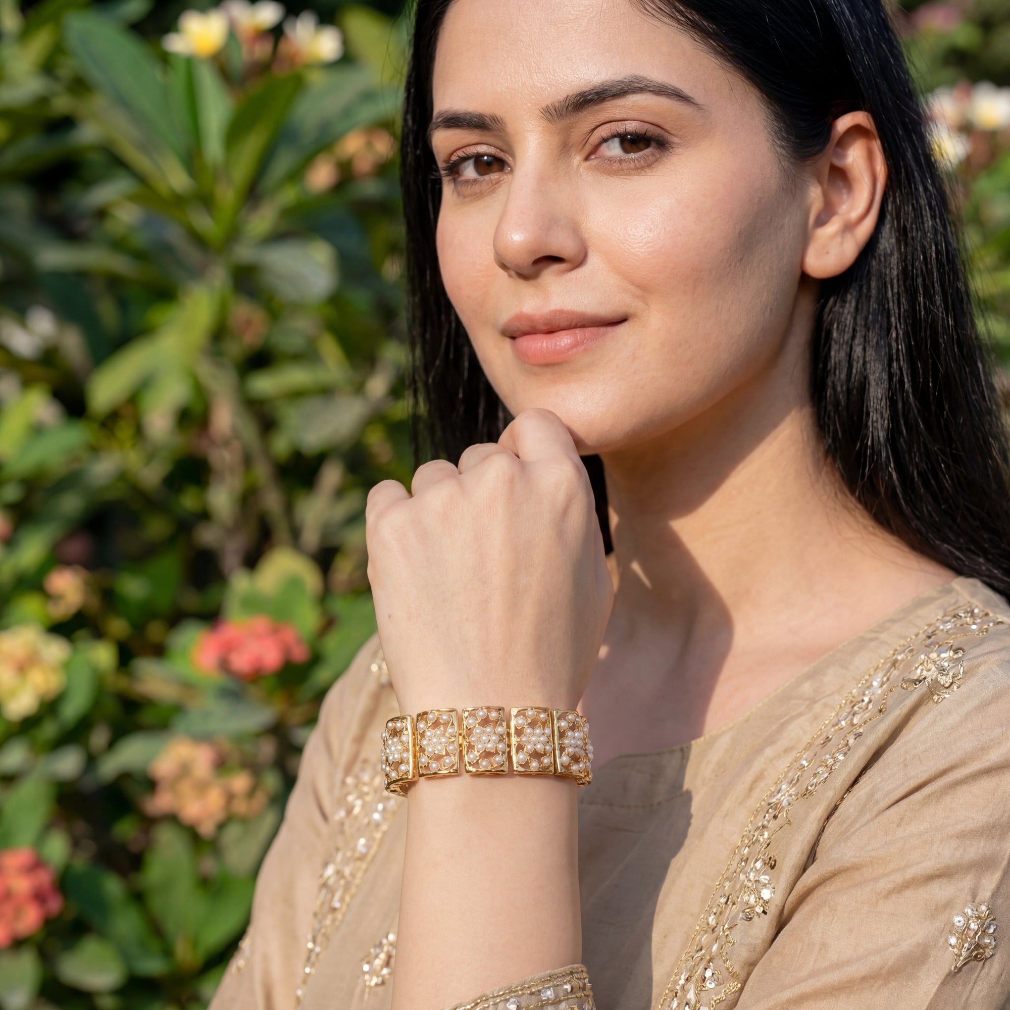 Single Pearl Bracelet for Women | Gold Plated Sterling Silver BG 142