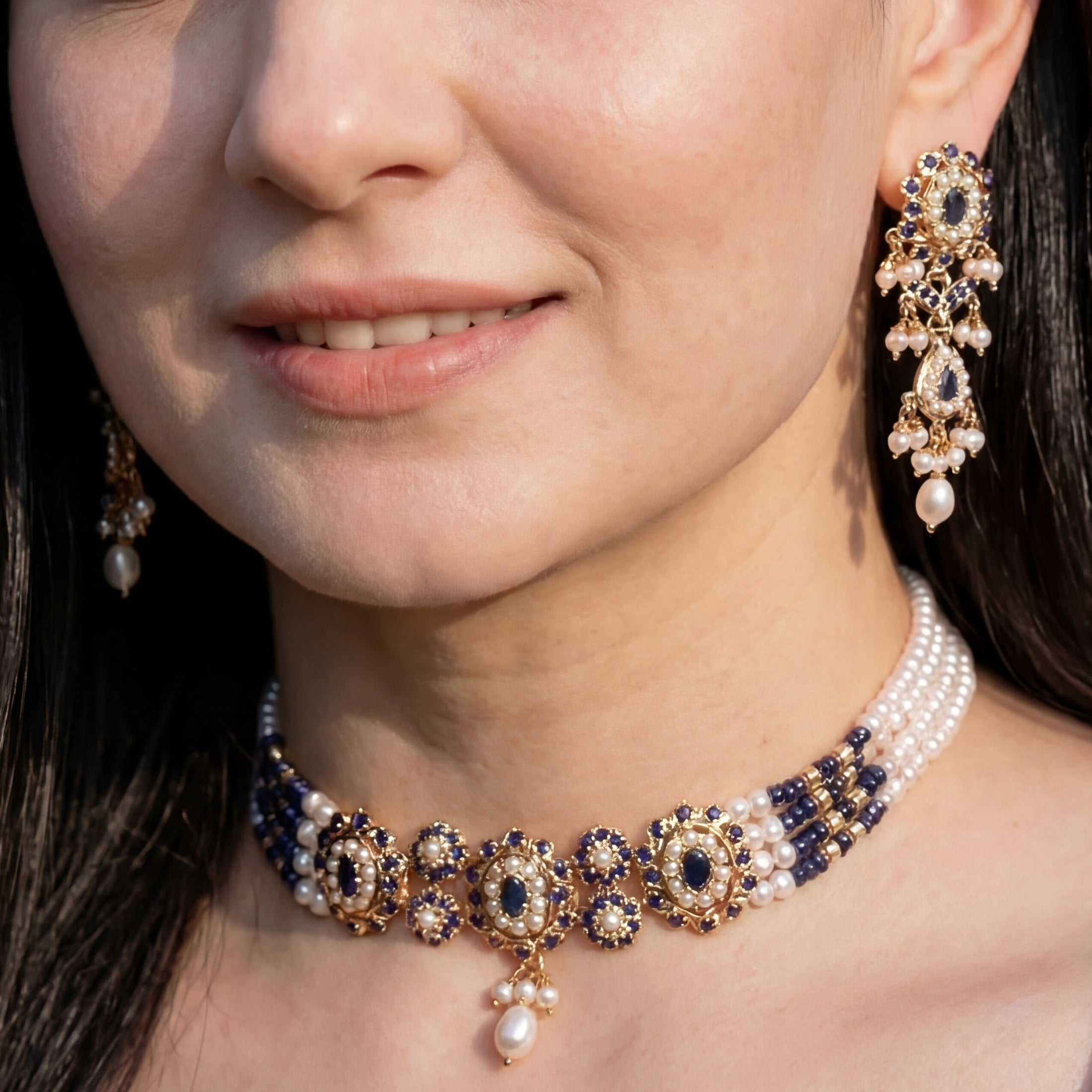 Premium Gold Plated Jadau Choker Set | Sterling Silver Base NS 436