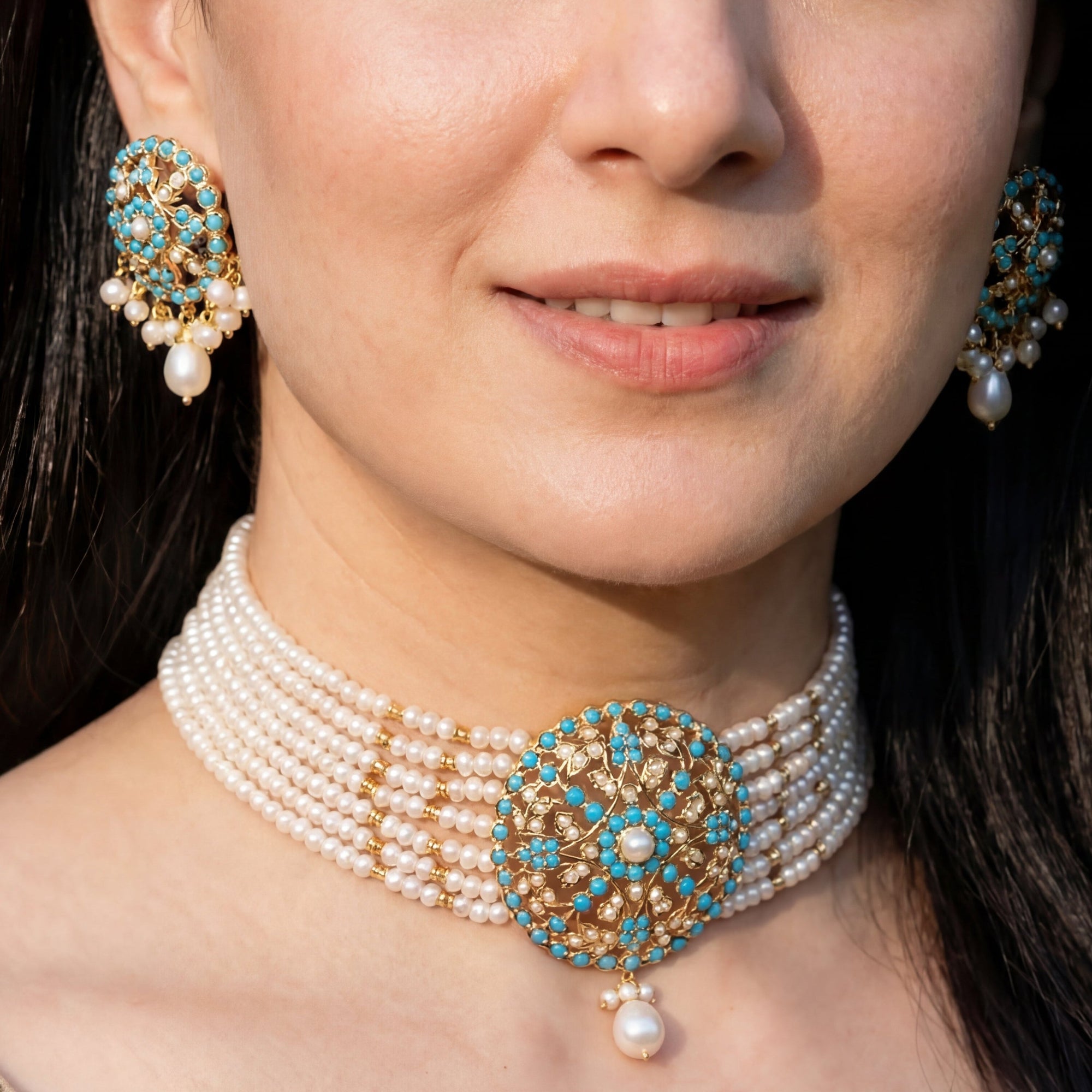 Firoza Choker Set | Freshwater Pearls | Gold Plated on Silver NS 072