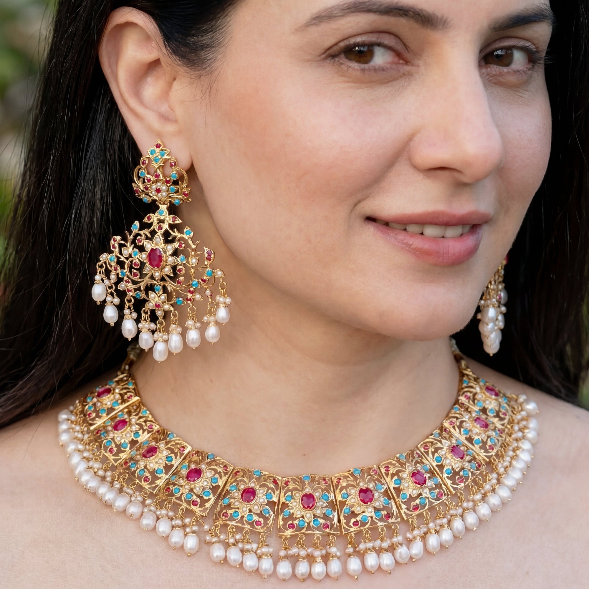 Multicoloured Jadau Set | 22k Gold Plated | Sterling Silver NS 263