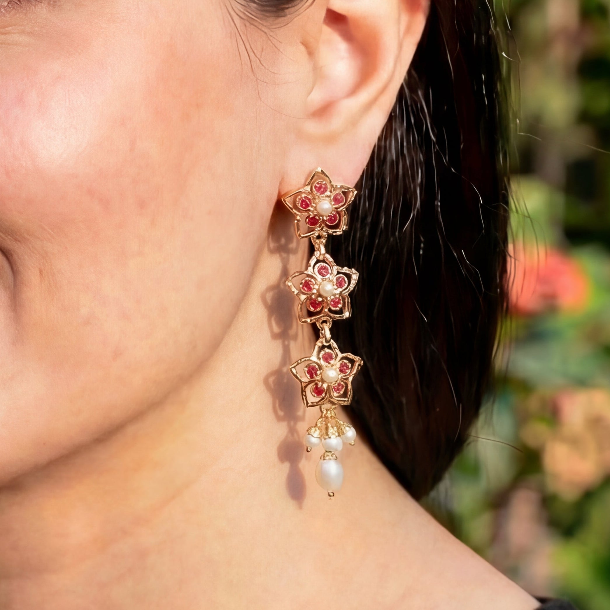 Long Indian Silver Danglers Silver | Stone Studded ER 507B