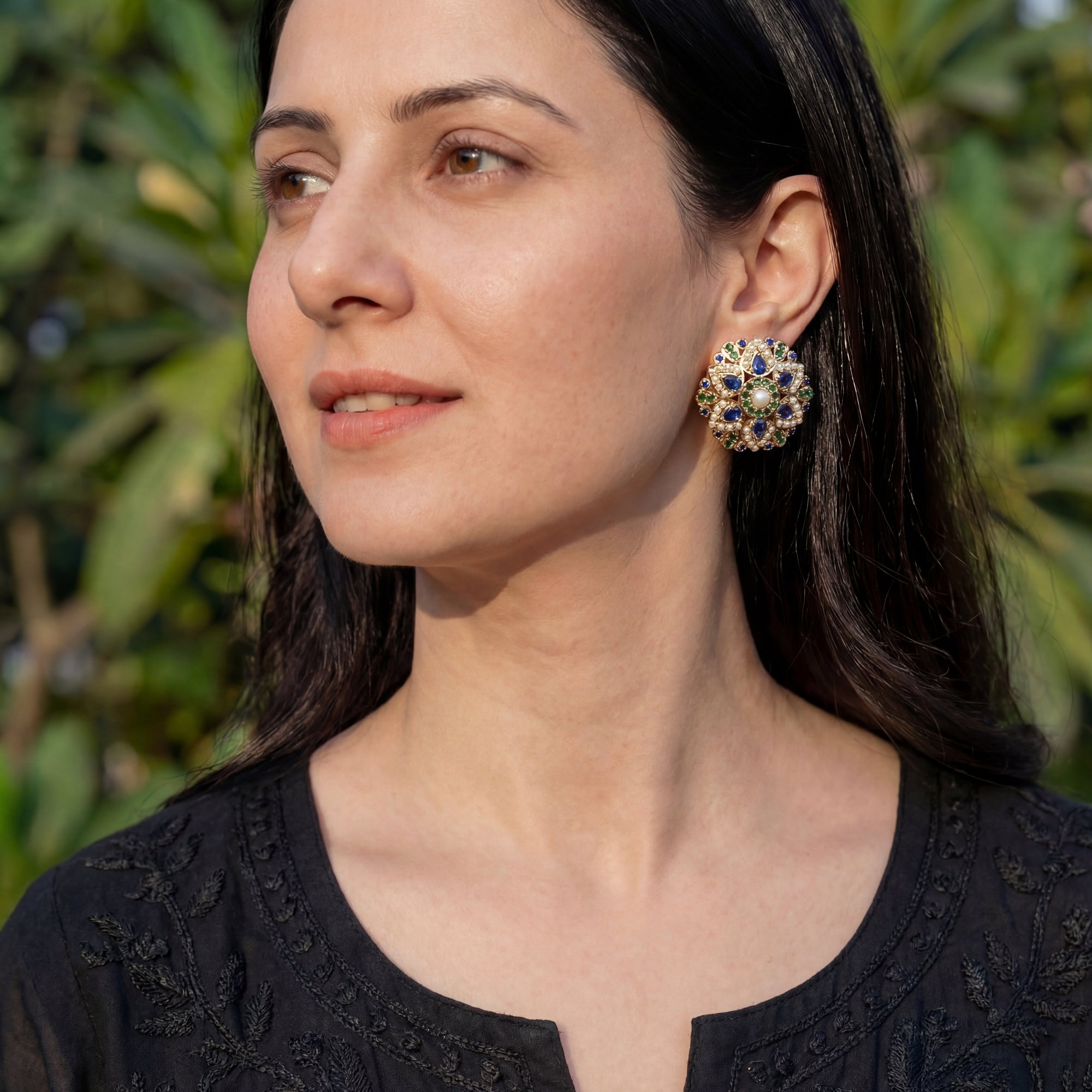 Womens Stud Earrings | Gold Plated on Silver | Jadau Earrings ER 485