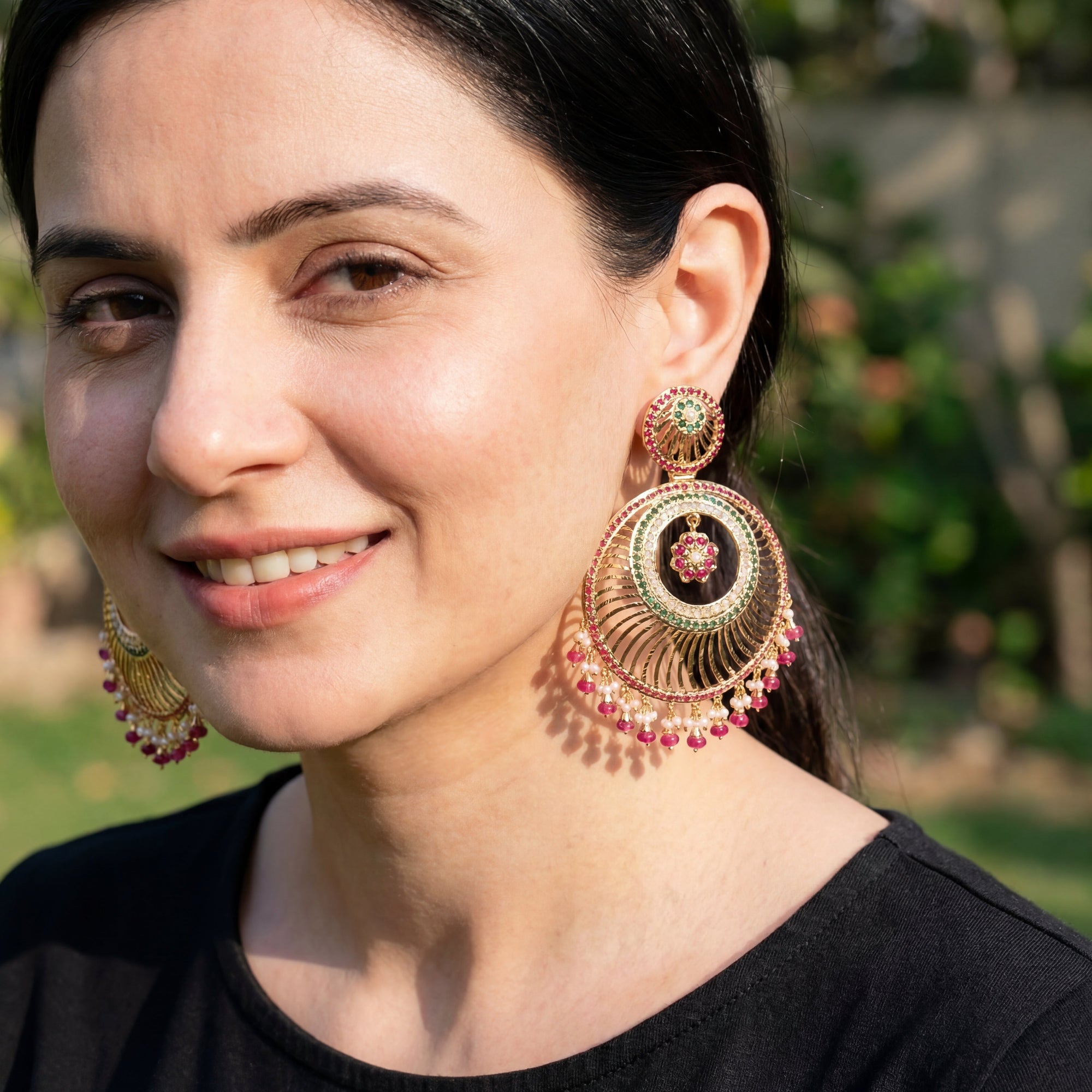 Big Jadau Chandbali Earrings | Gold Plated on Silver Base ER 609