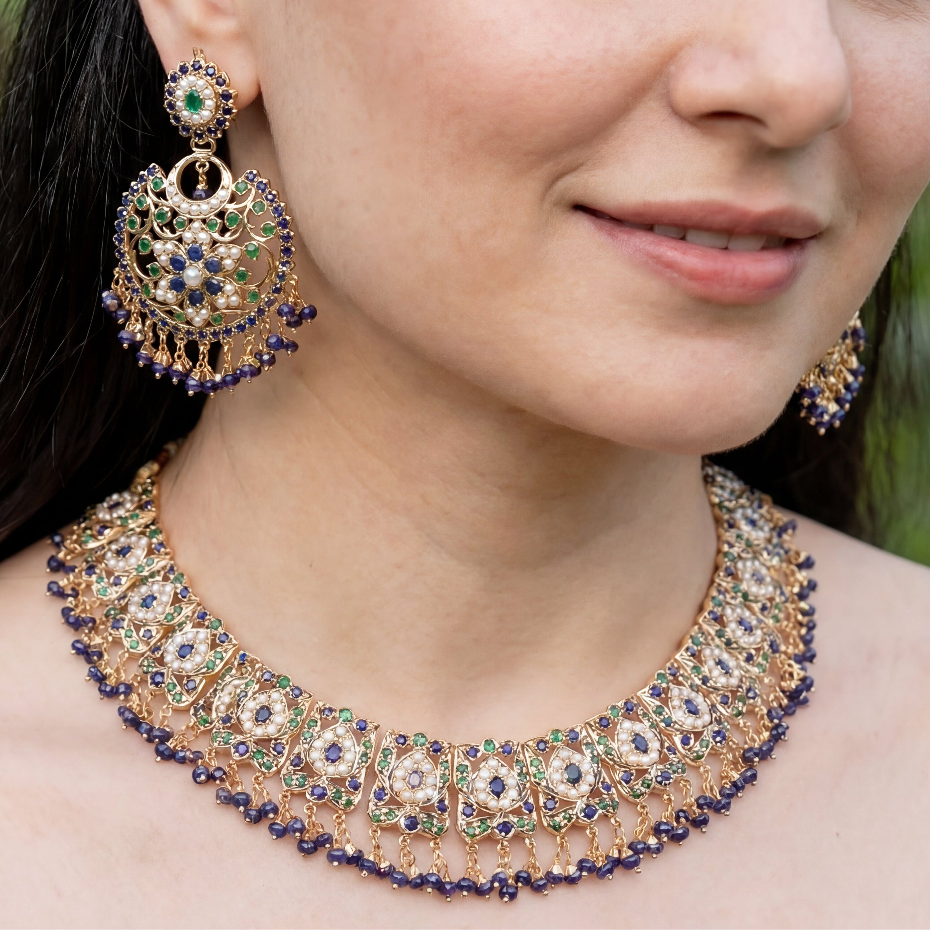 Opulent Jadau Necklace Set | Gold Plated on Silver NS 434