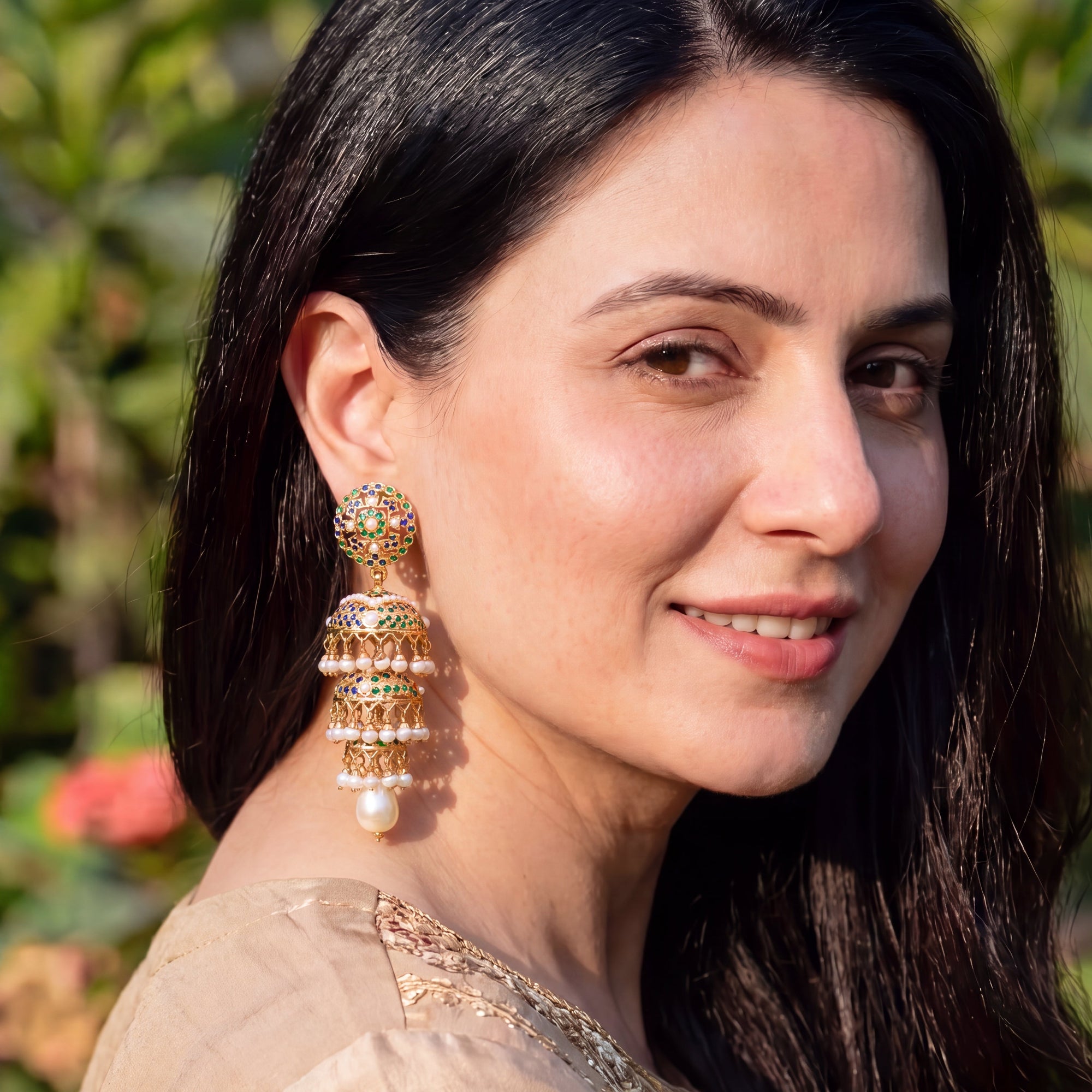 Long Triple Jhumka Earrings | Gold Plated on 925 Silver ER 154