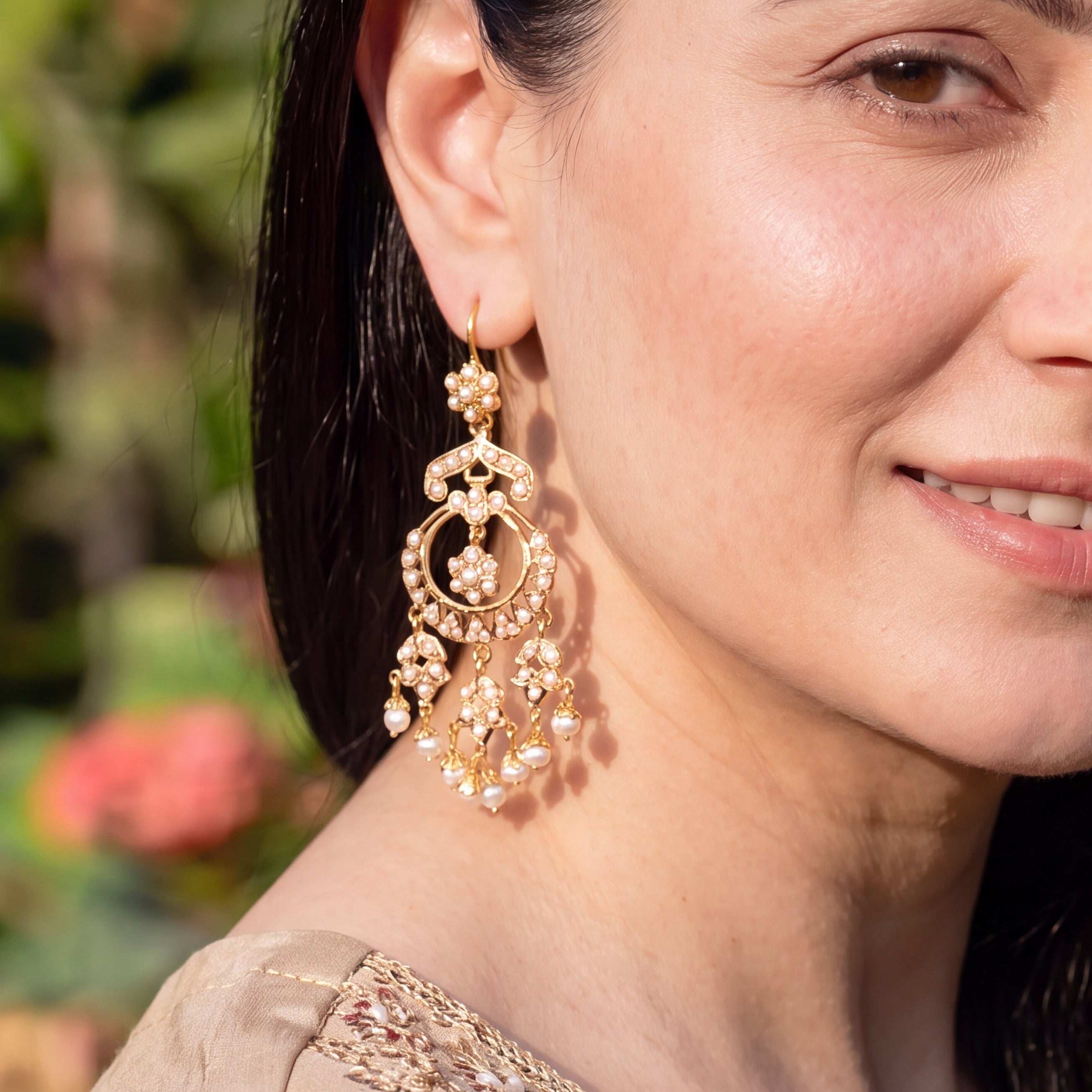 Pearl Chandbali Earrings in 916 Gold GER 048