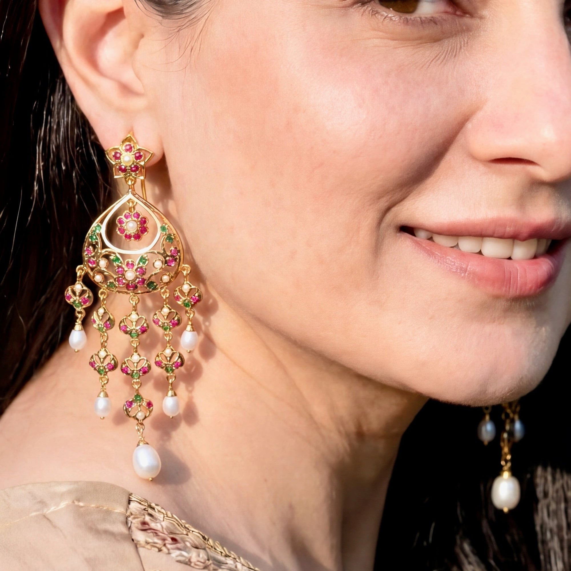 Middle Eastern Style Dangler in Jadau | Gold Plated on 925 Silver ER 695