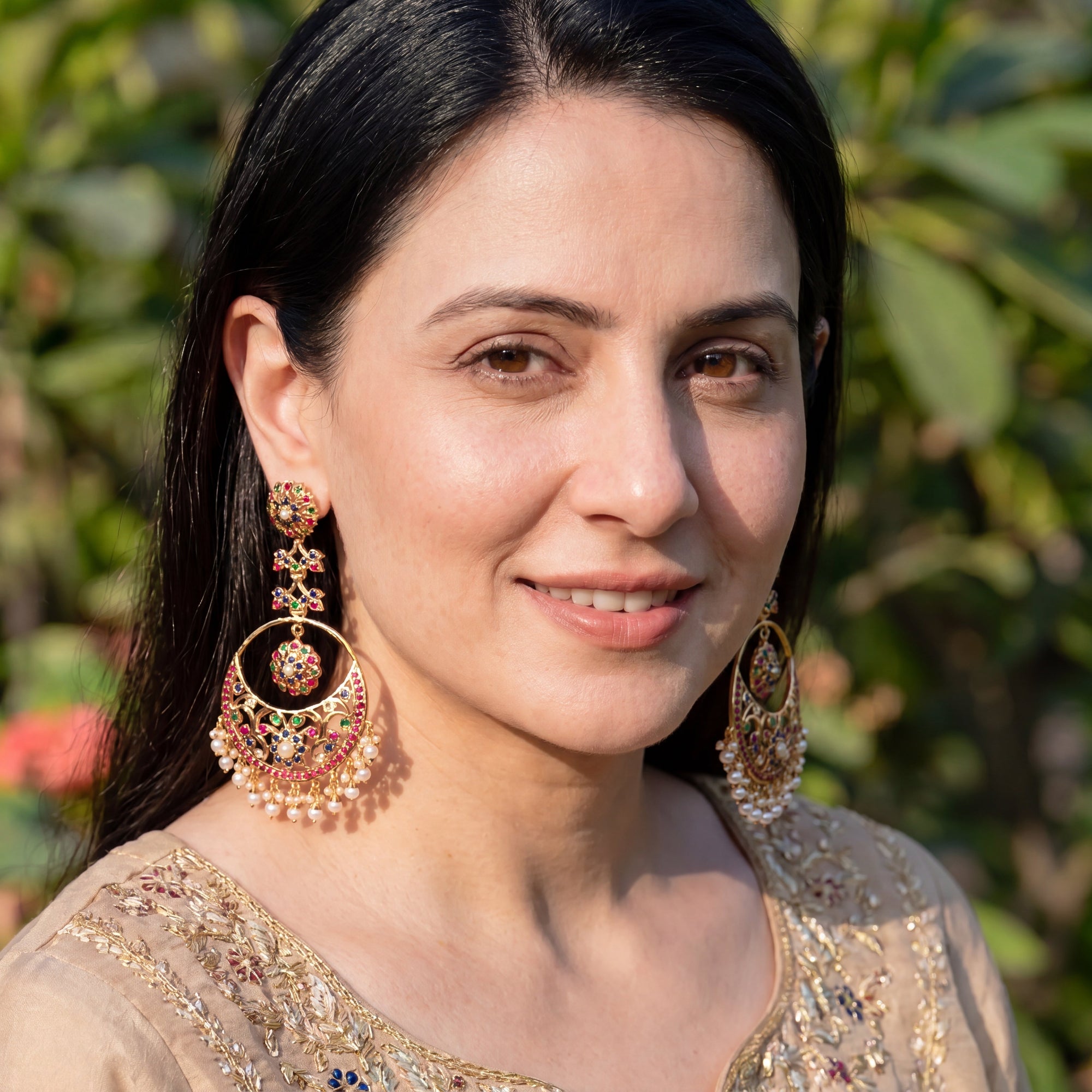 Statement Multicolored Chandbali Earrings | Gold Plated Jadau Jewelry on Silver ER 696