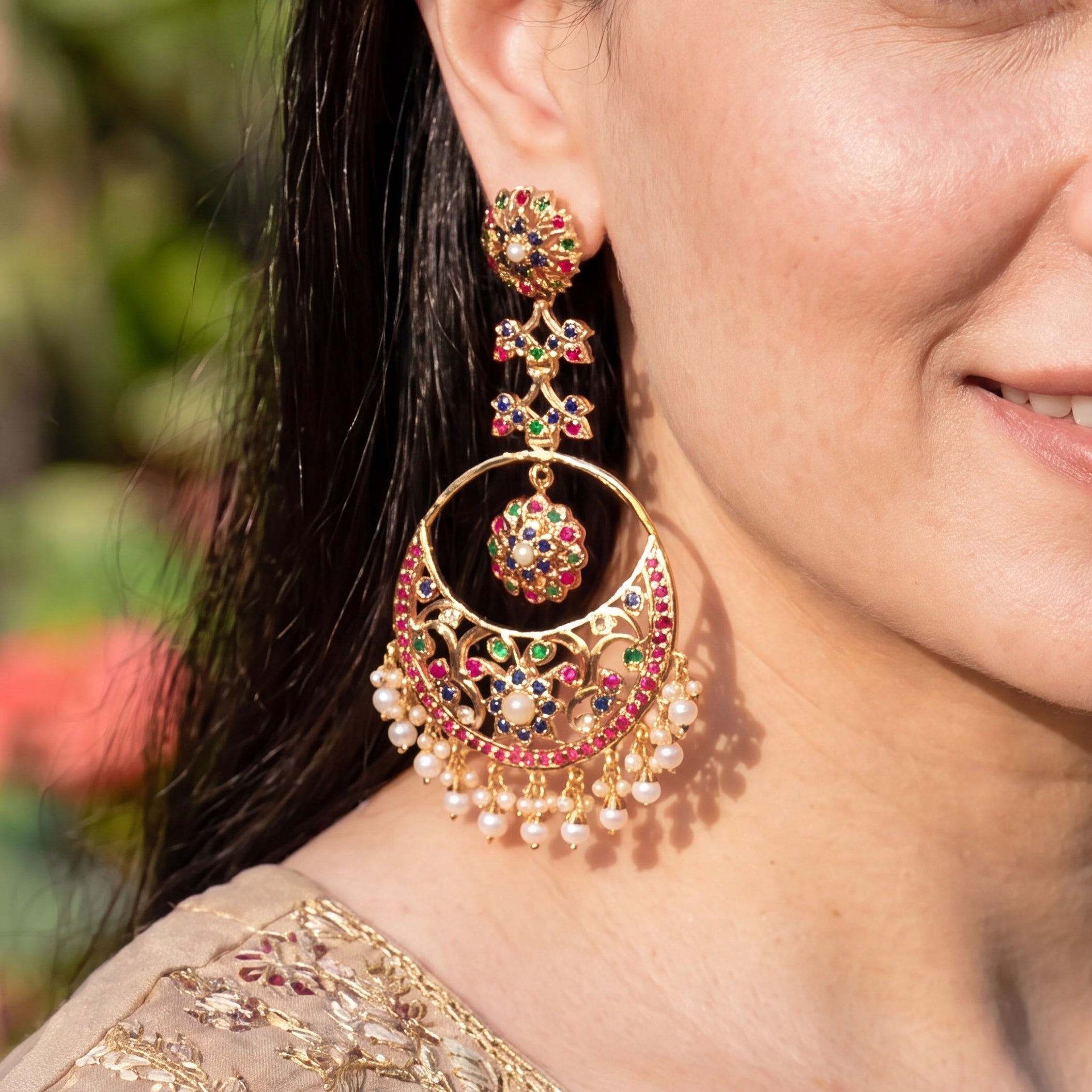 Statement Multicolored Chandbali Earrings | Gold Plated Jadau Jewelry on Silver ER 696