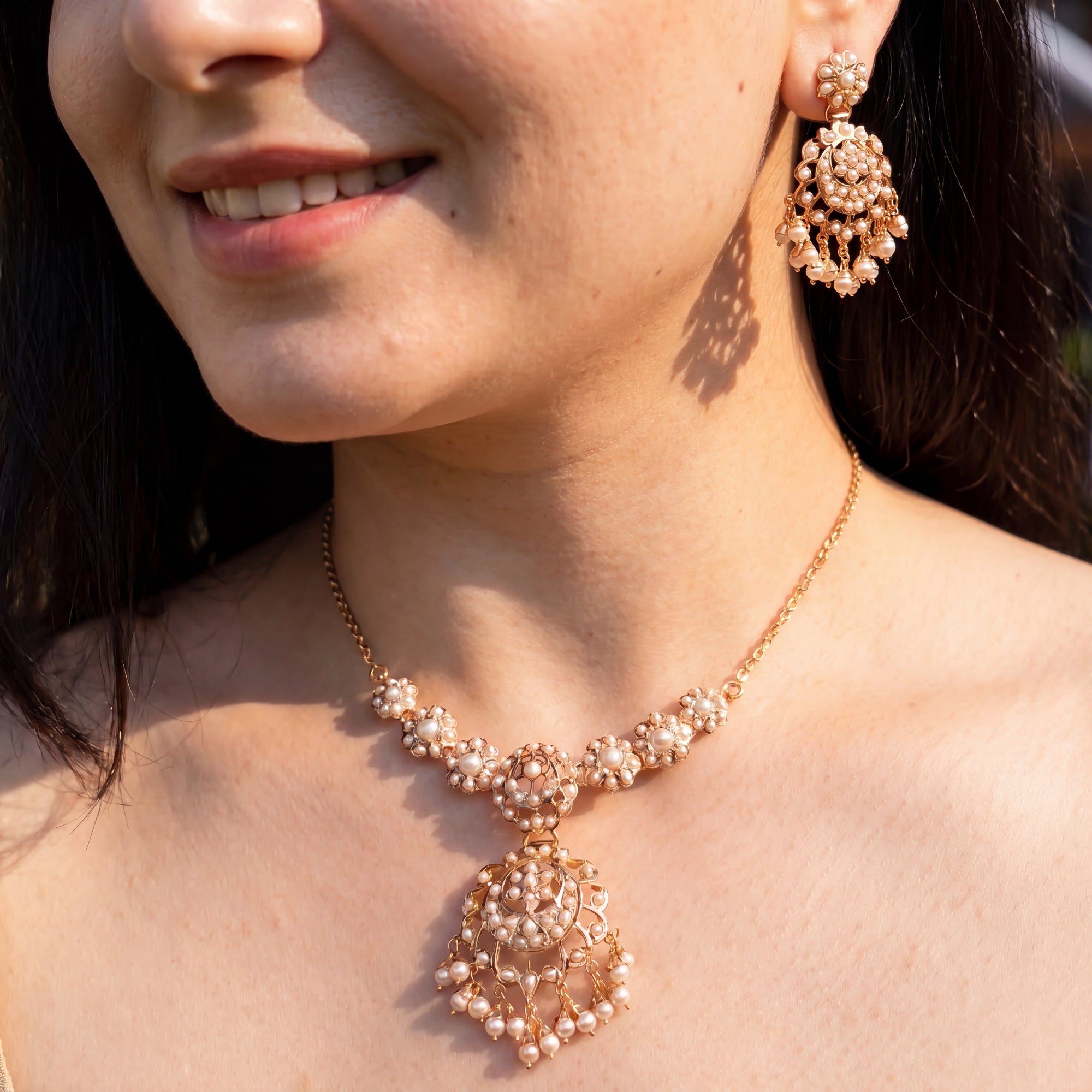 Pearl Jadau Chain Necklace Set | Gold Plated Silver NS 469