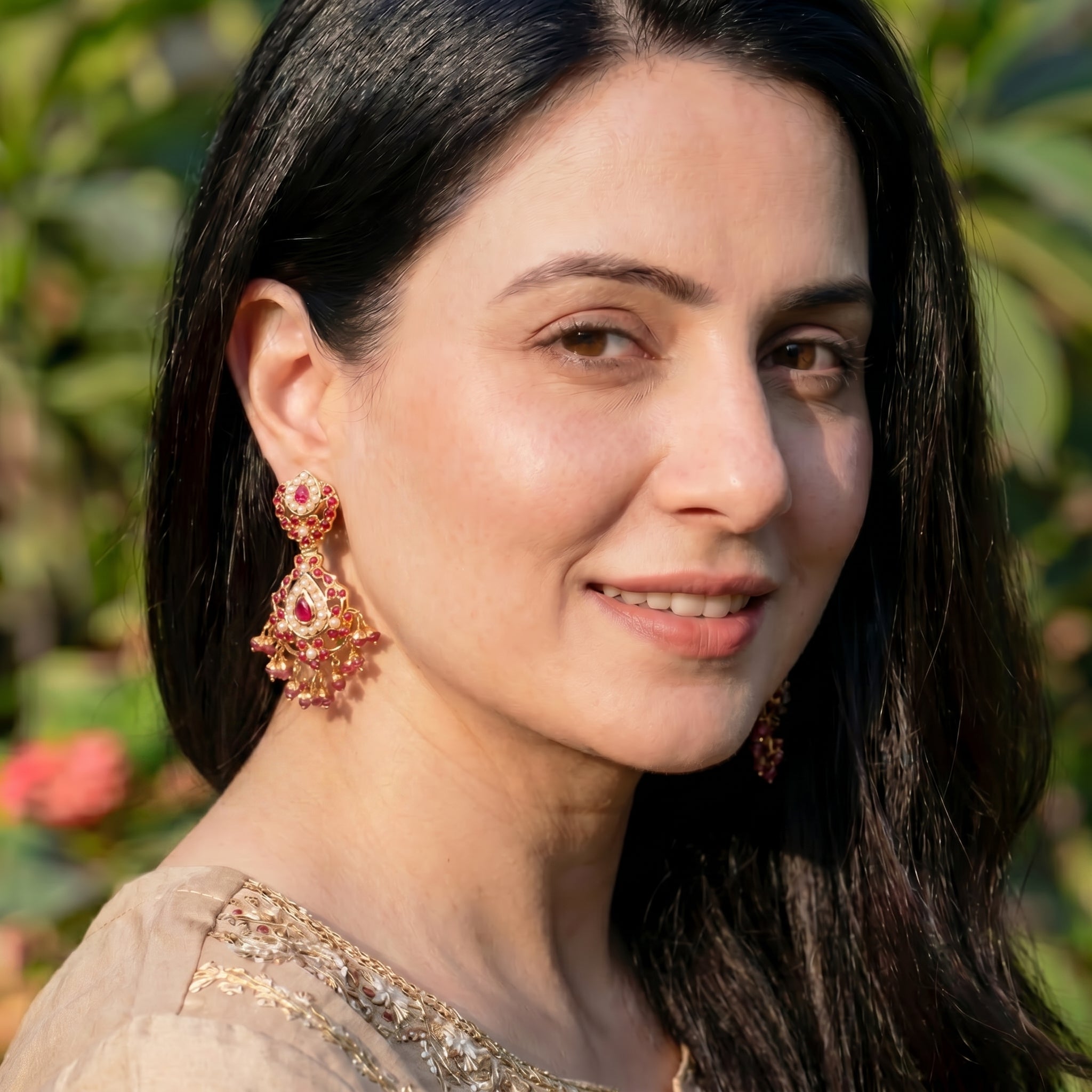 Ruby Pearl Jadau Earrings | Gold Plated on Silver ER 731