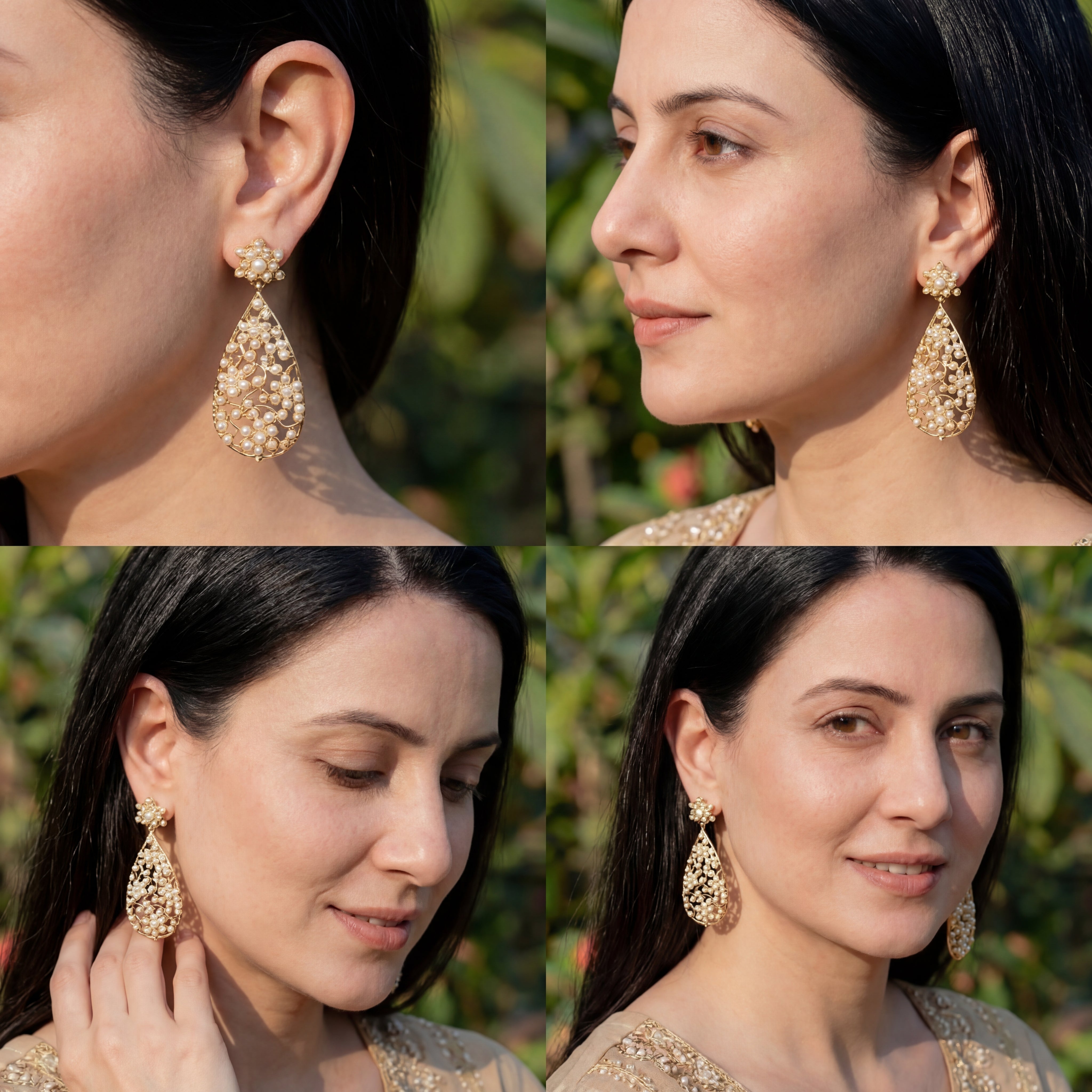 गोल्ड फिनिश्ड नाज़ुक पर्ल ड्रॉप इयररिंग सिल्वर ER 453 में