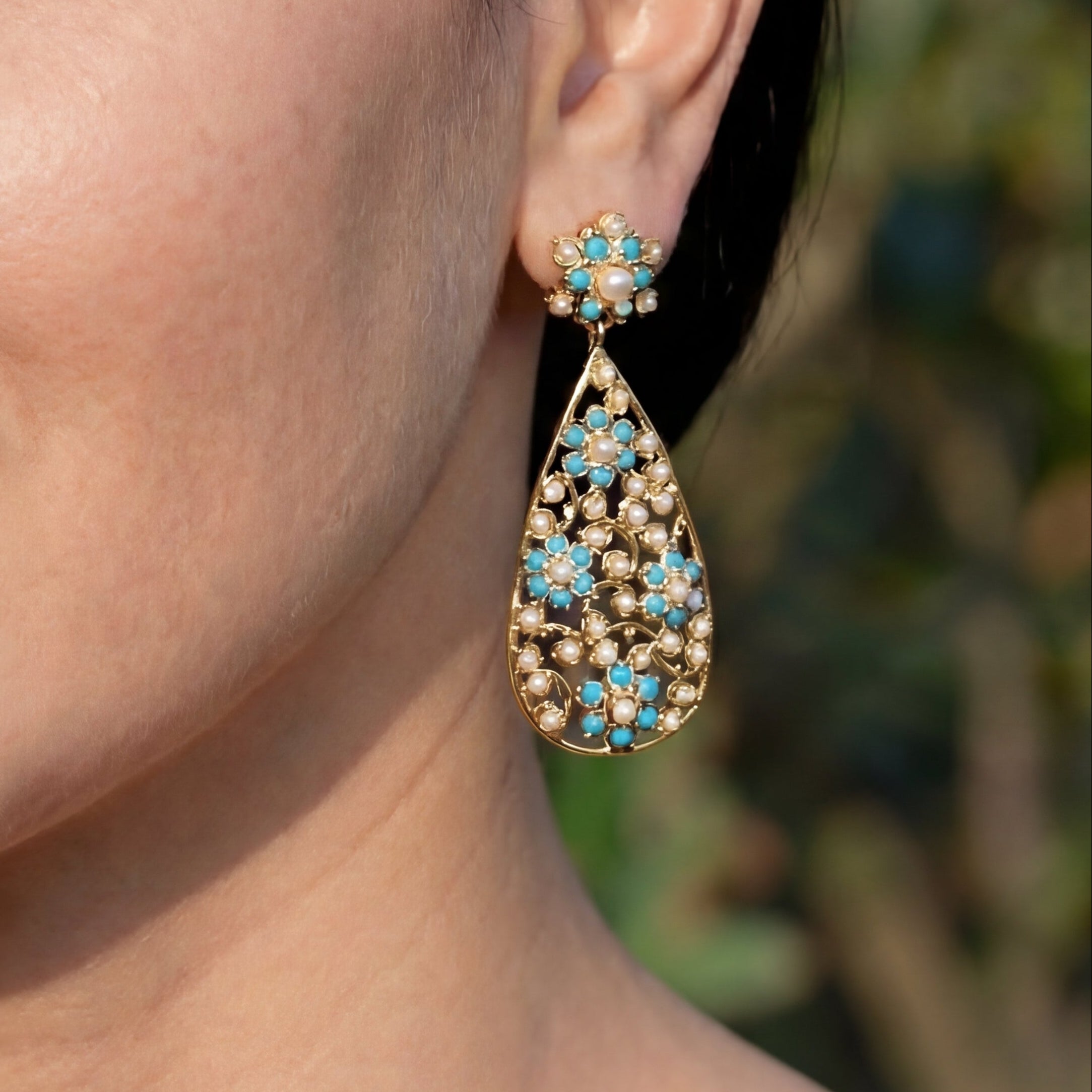 Gold Plated Earrings | 925 Silver, Pearls & Turquoise ER 235