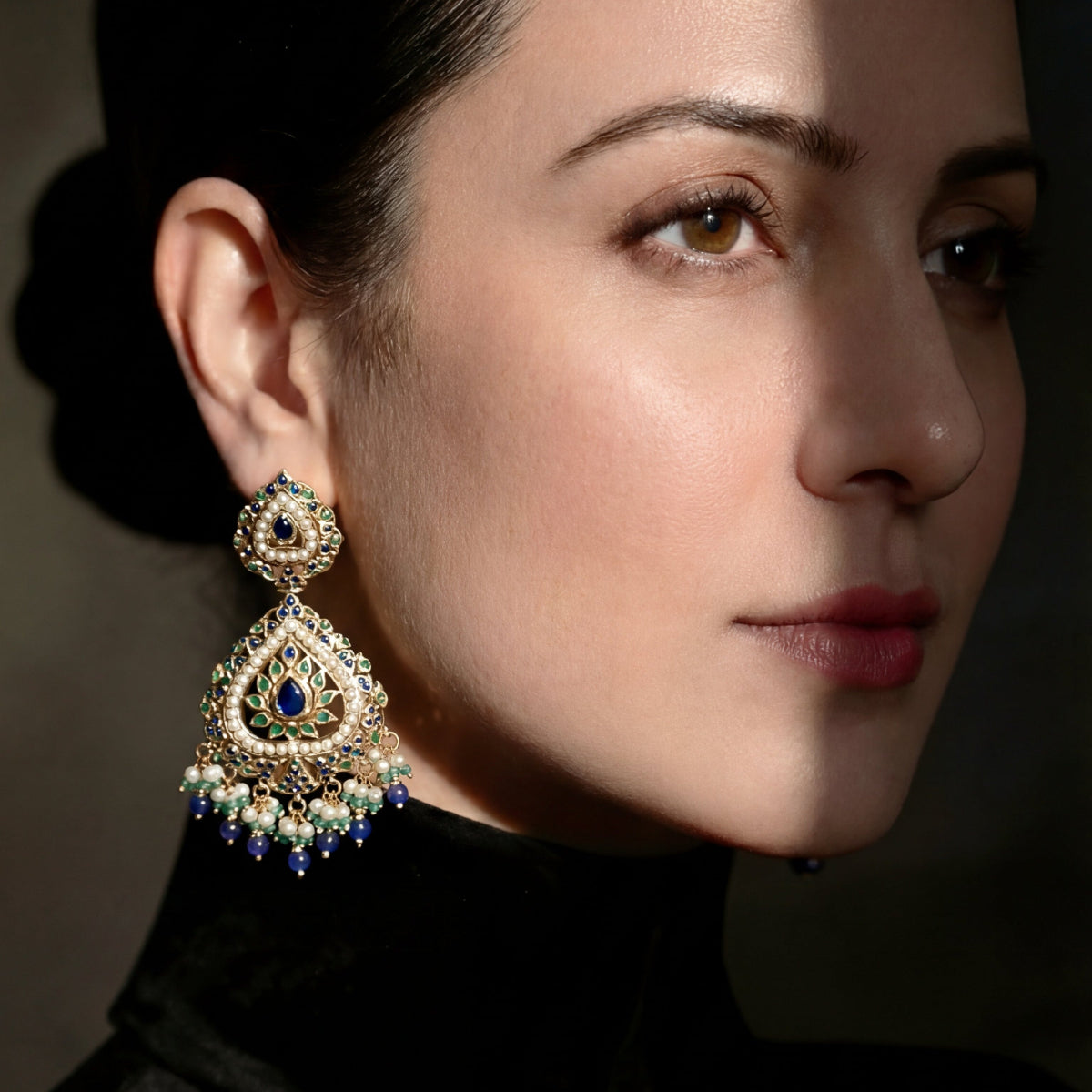 Gold Plated Emerald Pearl Sapphire Earrings in 925 Silver ER 164