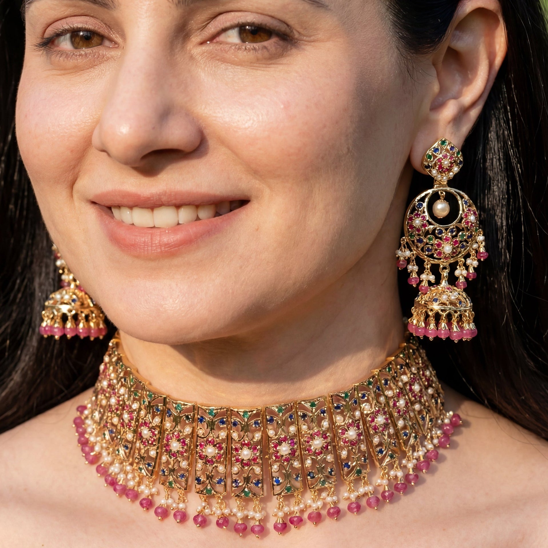 Bridal Choker Paired with Chandbali Earrings | Premium Indian Silver Jewelry | Gold Plated NS 419