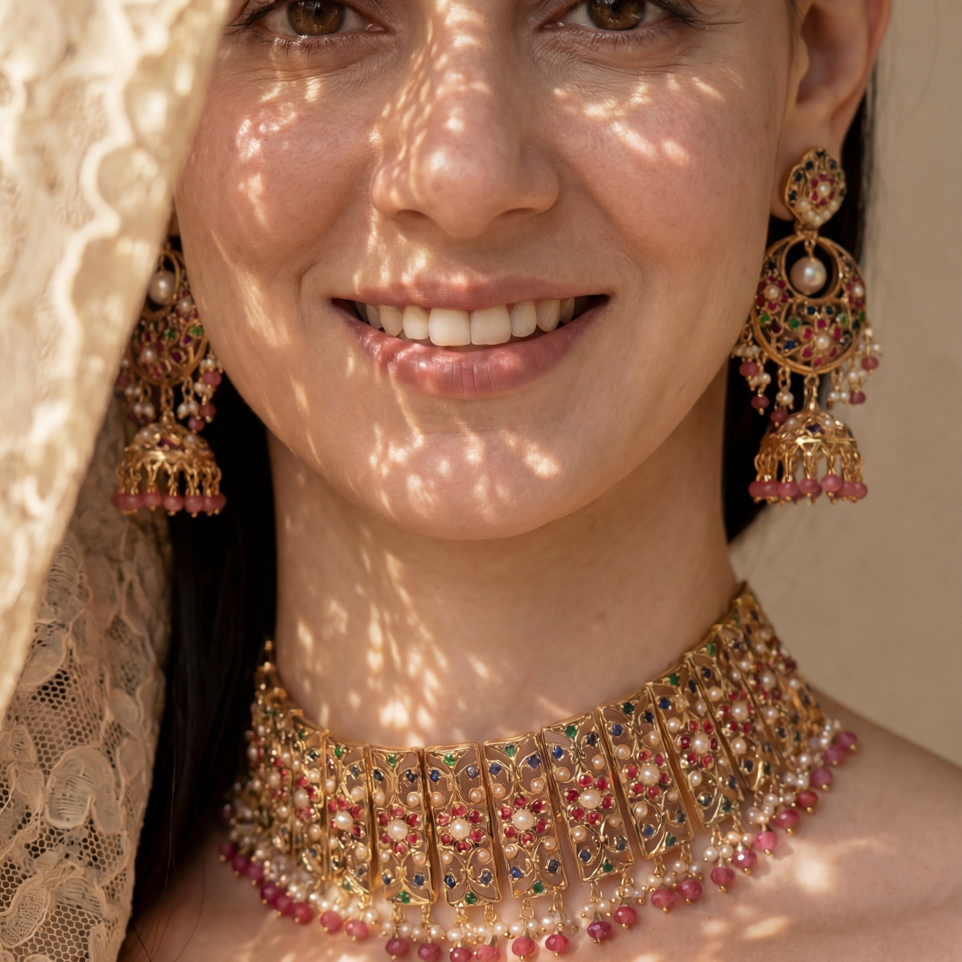Bridal Choker Paired with Chandbali Earrings | Premium Indian Silver Jewelry | Gold Plated NS 419