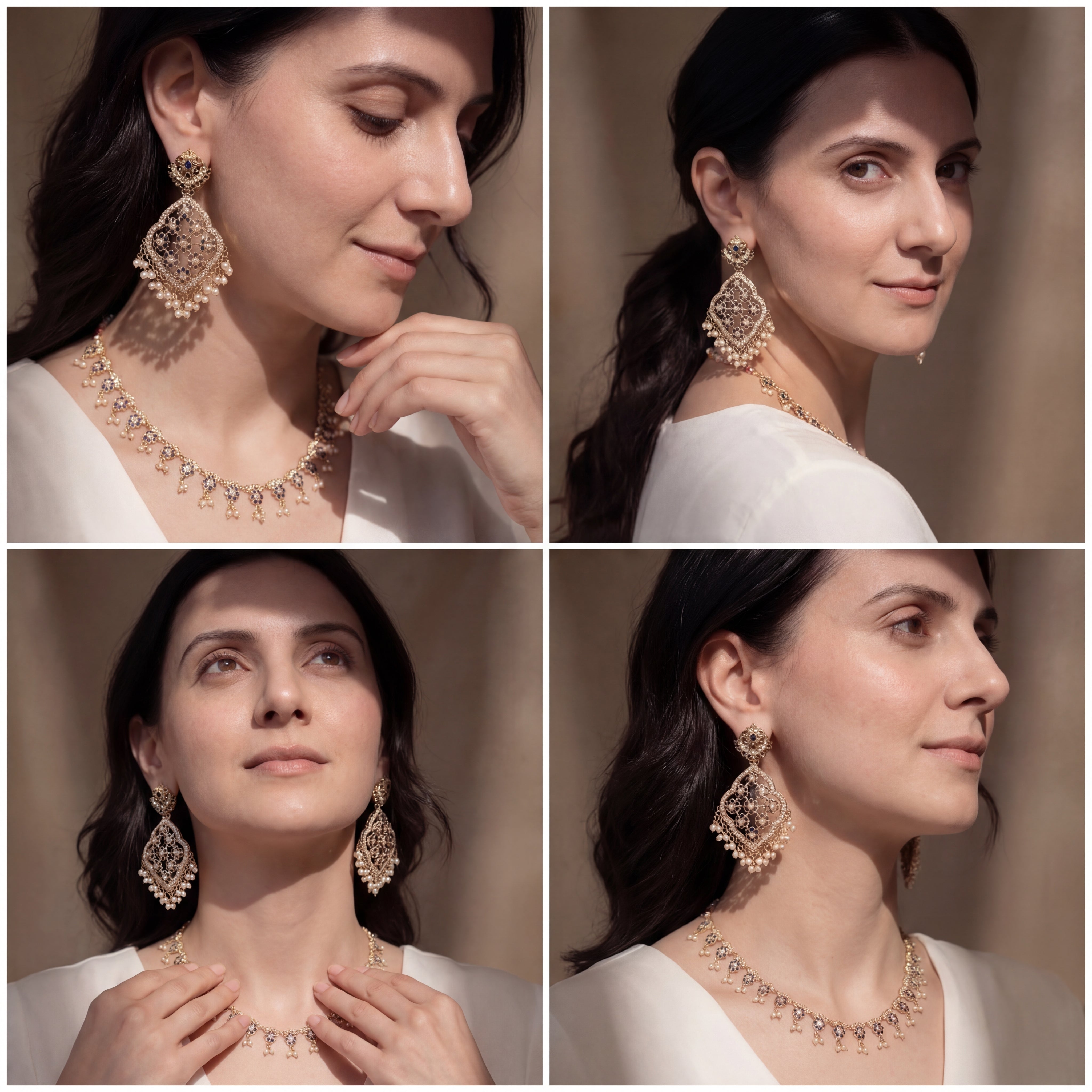 सुंदर नीलम हार | स्टेटमेंट फ्लोरल इयररिंग्स | महिलाओं के लिए NS 337