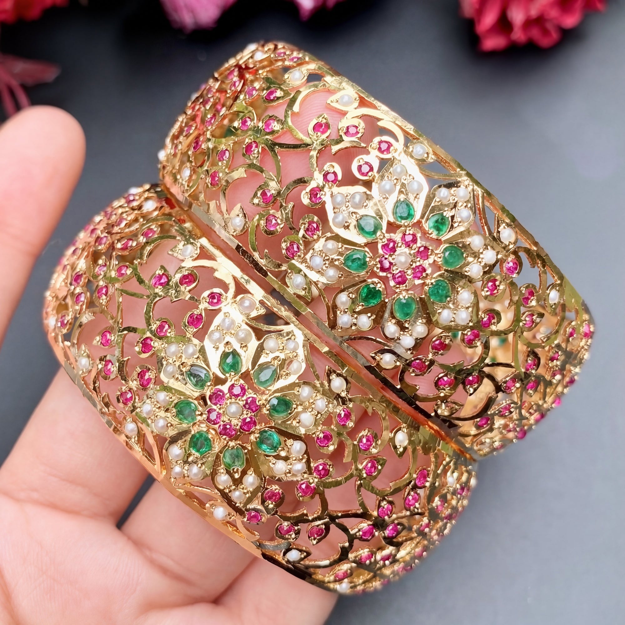 Antique Mughal era Inspired Kada Bangles | Statement Bangles | Gold Plated BG 070