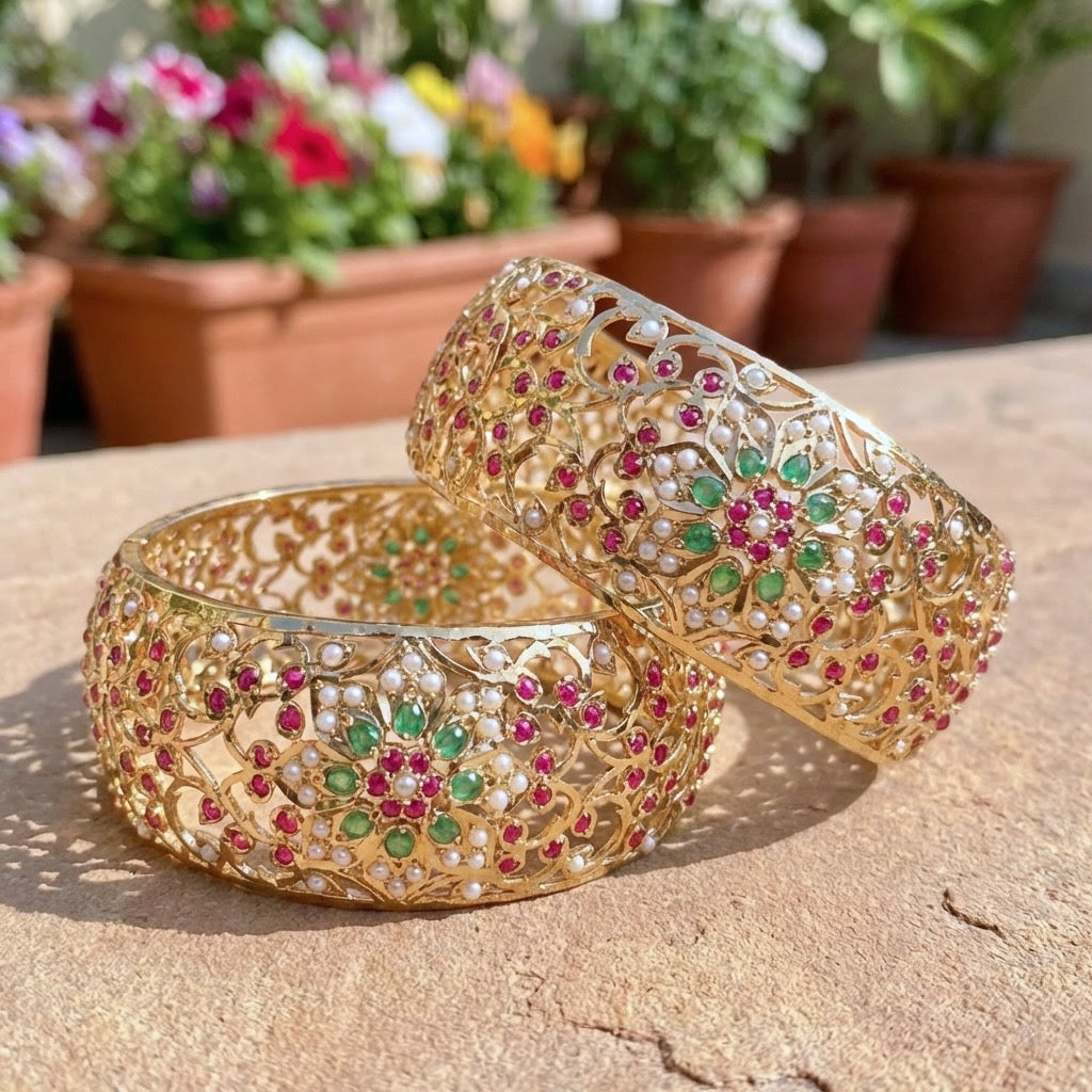 Antique Mughal era Inspired Kada Bangles | Statement Bangles | Gold Plated BG 070